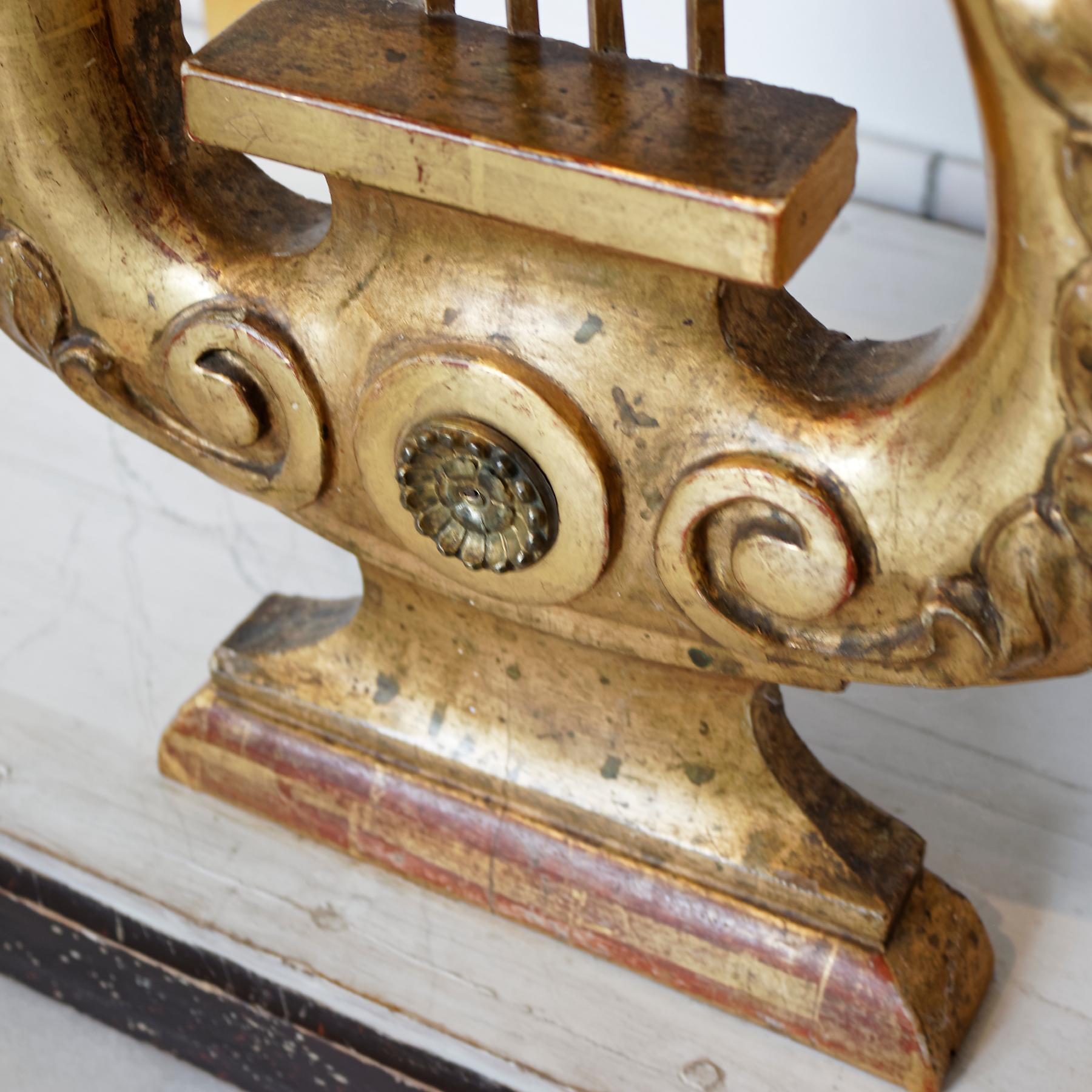 Gilt Very Decorative Early 19th Century Gustavian Swedish Console Table with Lyre For Sale