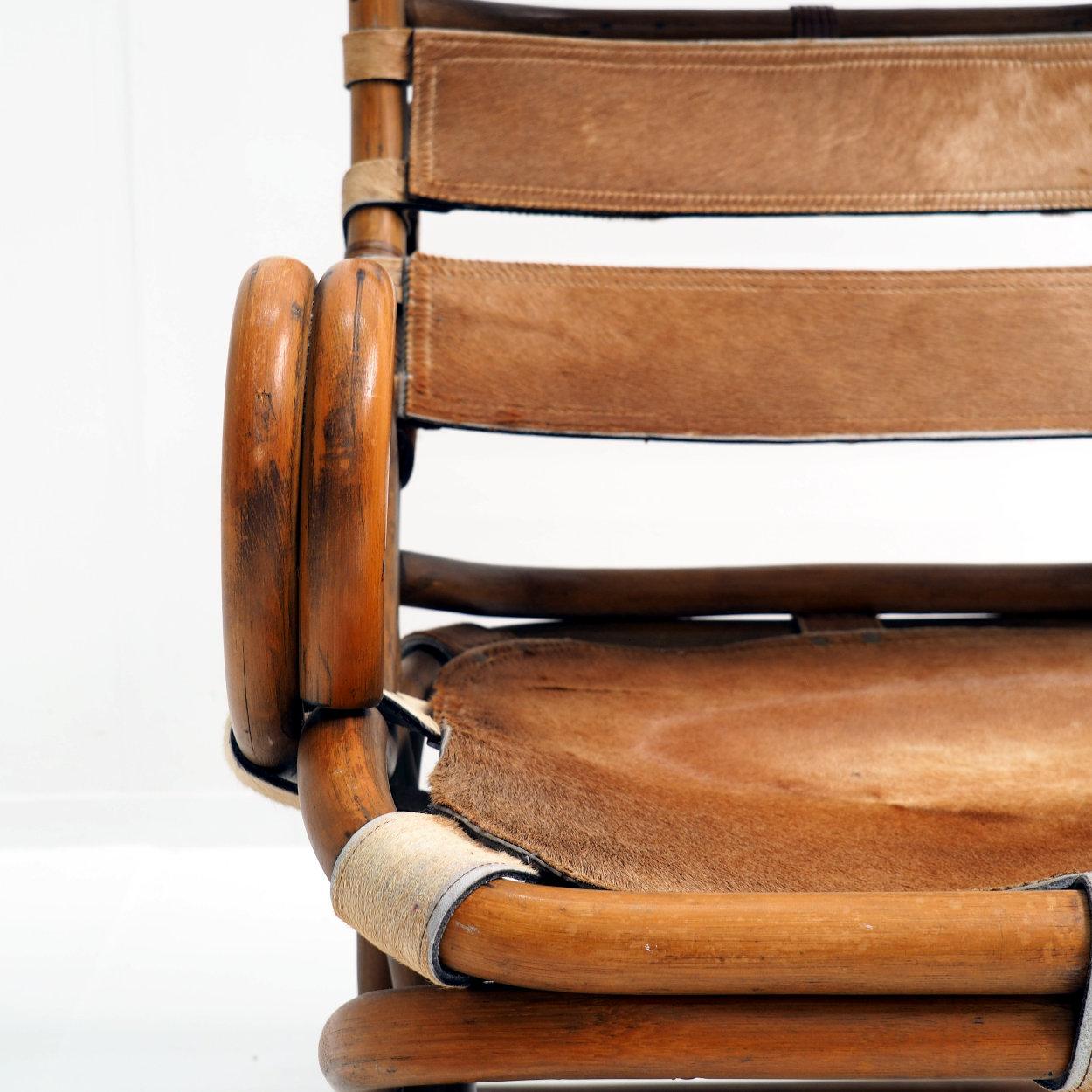 1960s Italian Easy Chair in Horse Leather and Bamboo 2