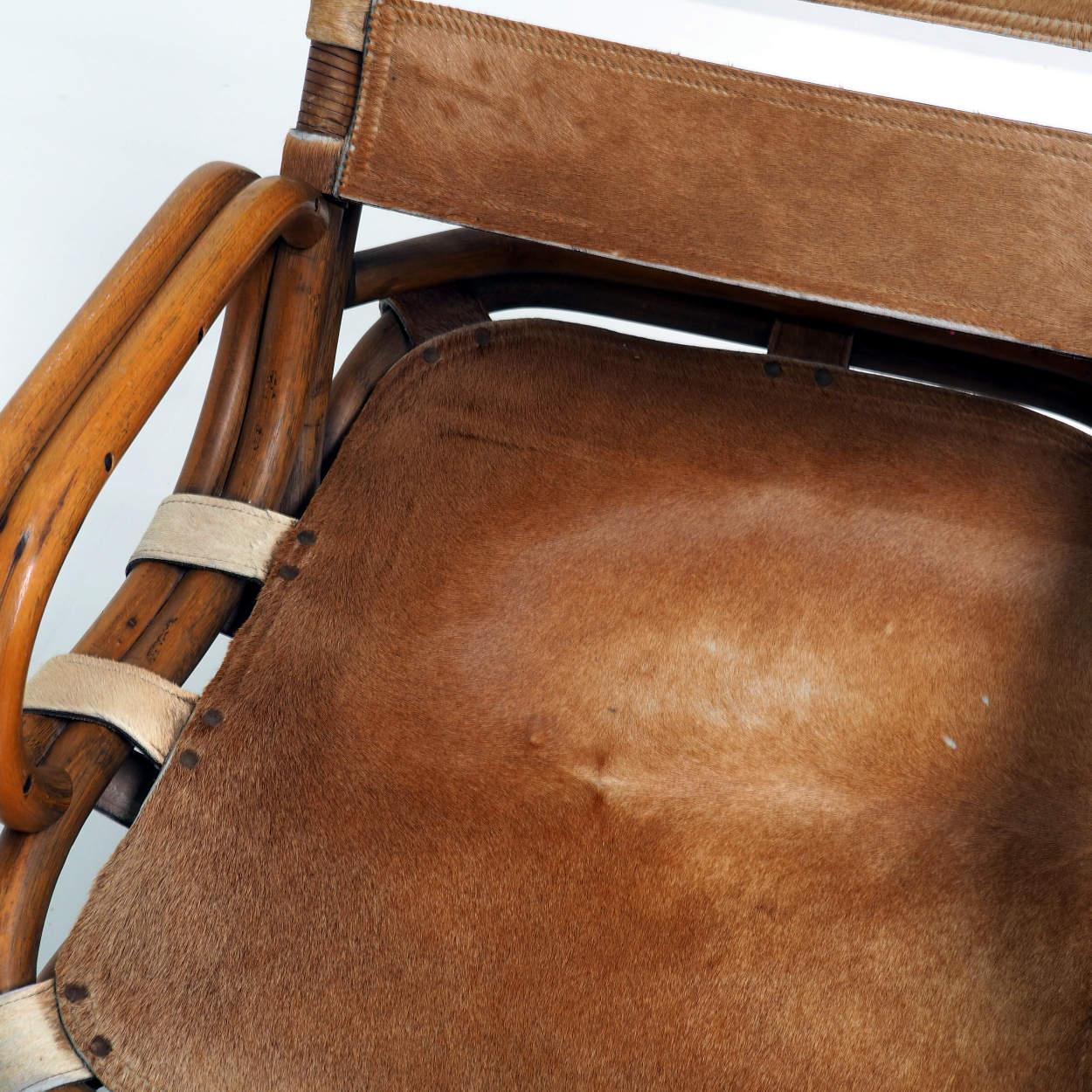 1960s Italian Easy Chair in Horse Leather and Bamboo 4