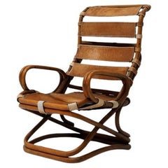 1960s Italian Easy Chair in Horse Leather and Bamboo