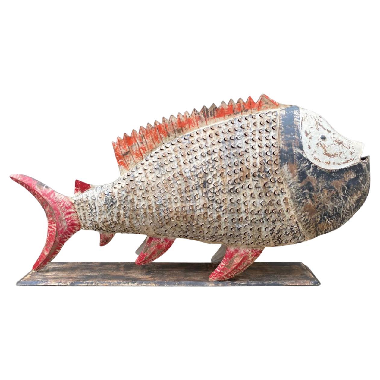 Very Decorative Late 20th Century Large Metal Hand Painted Model of a Fish For Sale