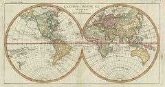 Mapa antiguo original muy decorativo del mundo, publicado en Francia en c.1780