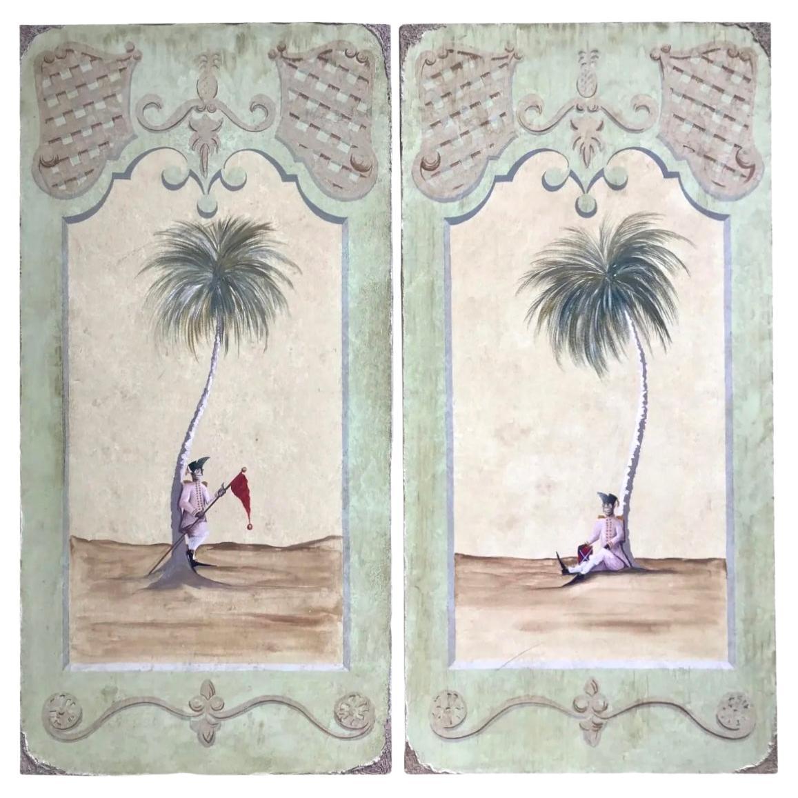 Very Decorative Paintings on Canvas, a Pair For Sale