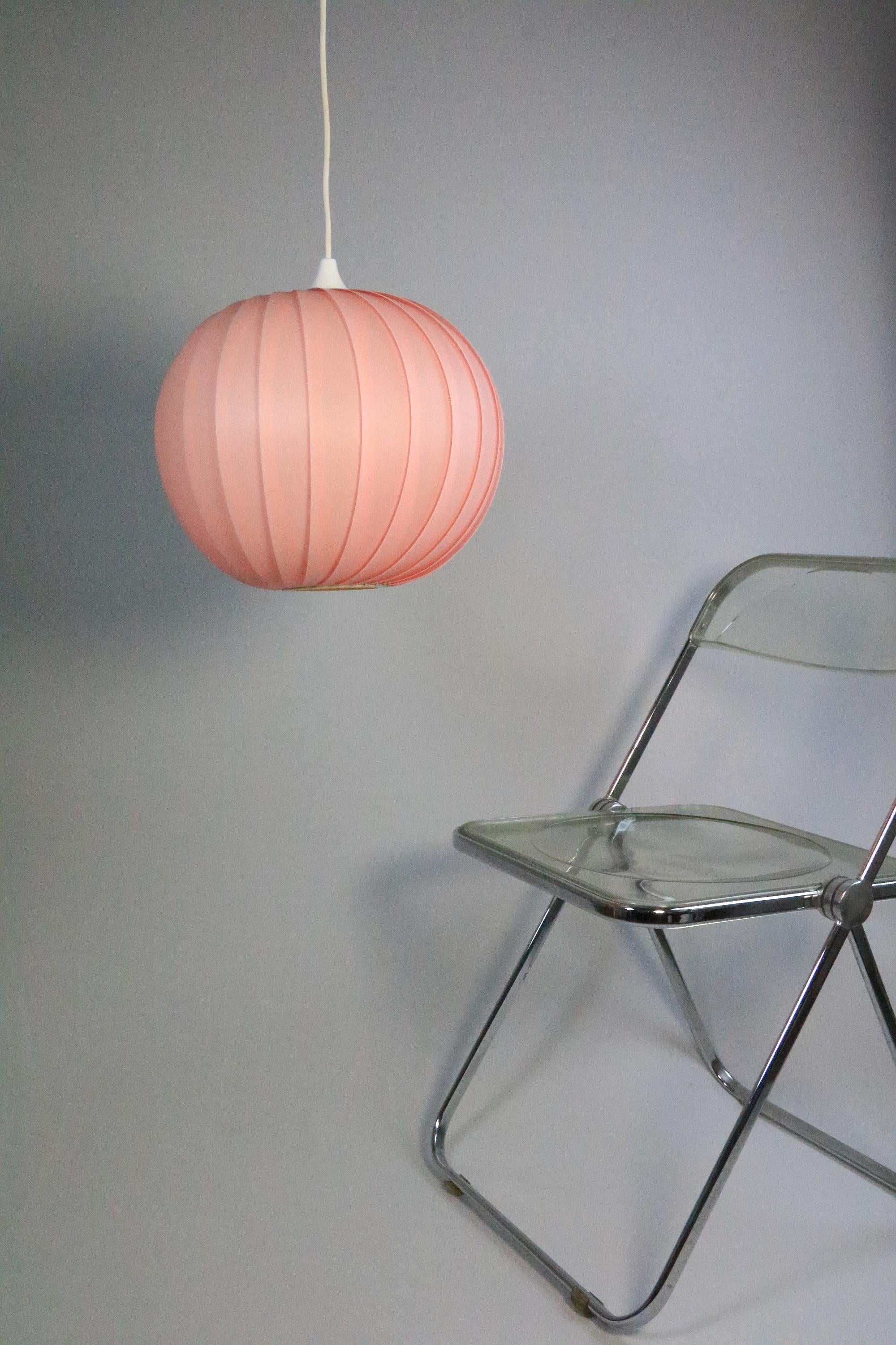 Plastic Very Decorative Pink Pendant Lamp, Danish Design, 1960s For Sale