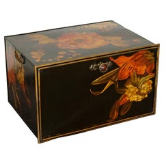 VERY DECORATIVE VINTAGE SHAW & SONS METAL FLORAL HAND PAINTED DESiGN STORAGE  Box