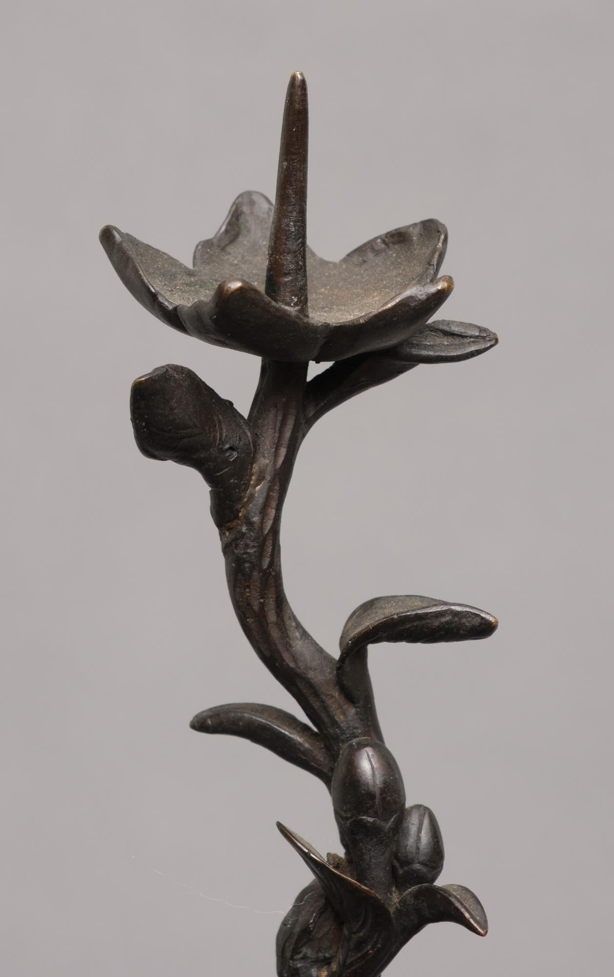 Japanese Bronze Okimono of a 'Karasu Tengu' 鴉天狗 Holding Up a Flower Branch For Sale 5