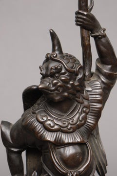 Japanese Bronze Okimono of a 'Karasu Tengu' 鴉天狗 Holding Up a Flower Branch