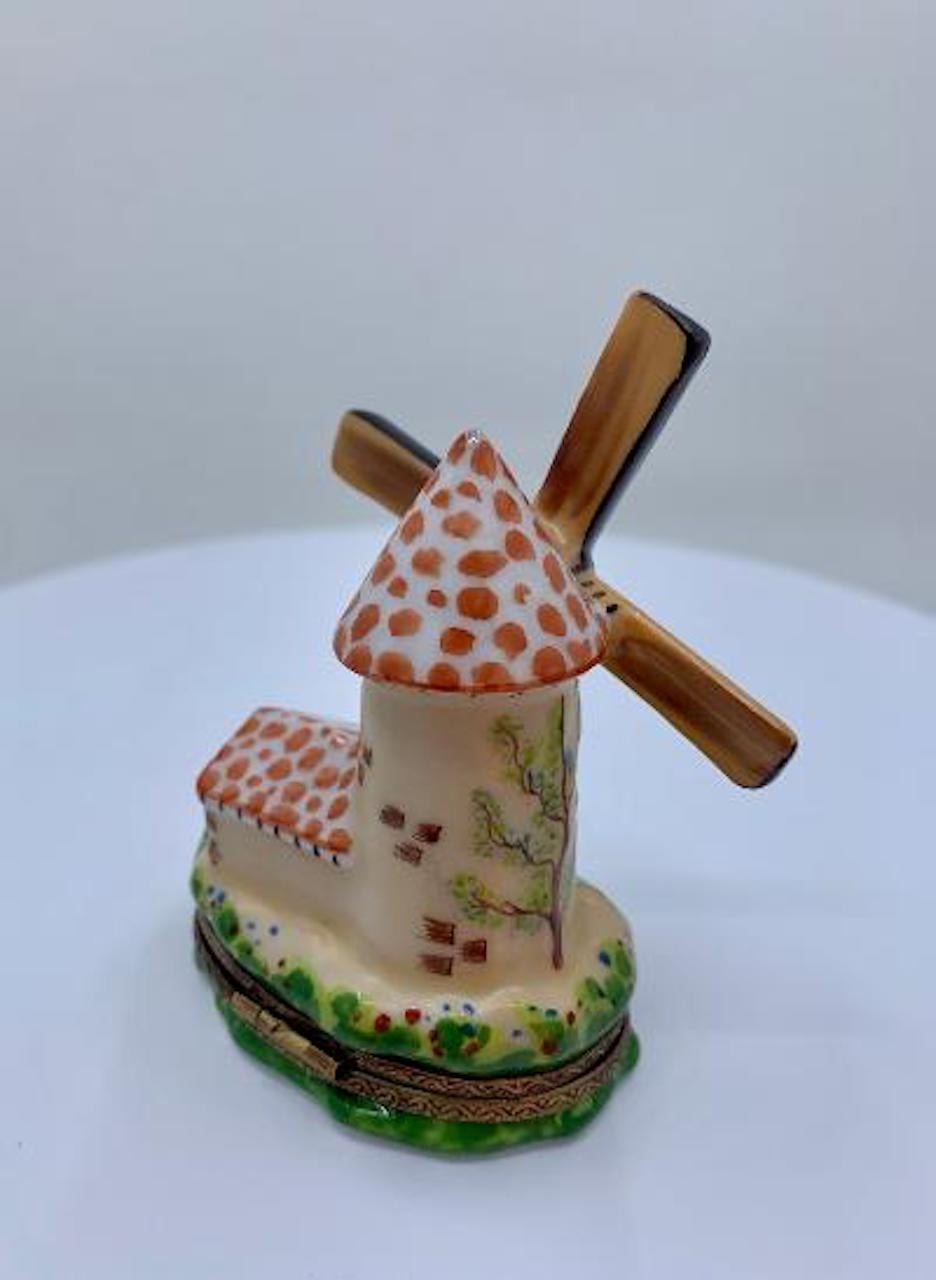 French Provincial Very Detailed Limoges France Hand Painted Dutch Windmill Porcelain Trinket Box
