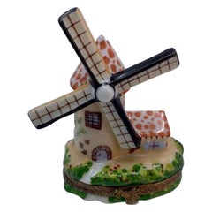 Very Detailed Limoges France Hand Painted Dutch Windmill Porcelain Trinket Box