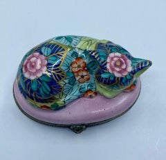 Very Detailed Limoges France Hand Painted Porcelain Sleeping Cat Trinket Box