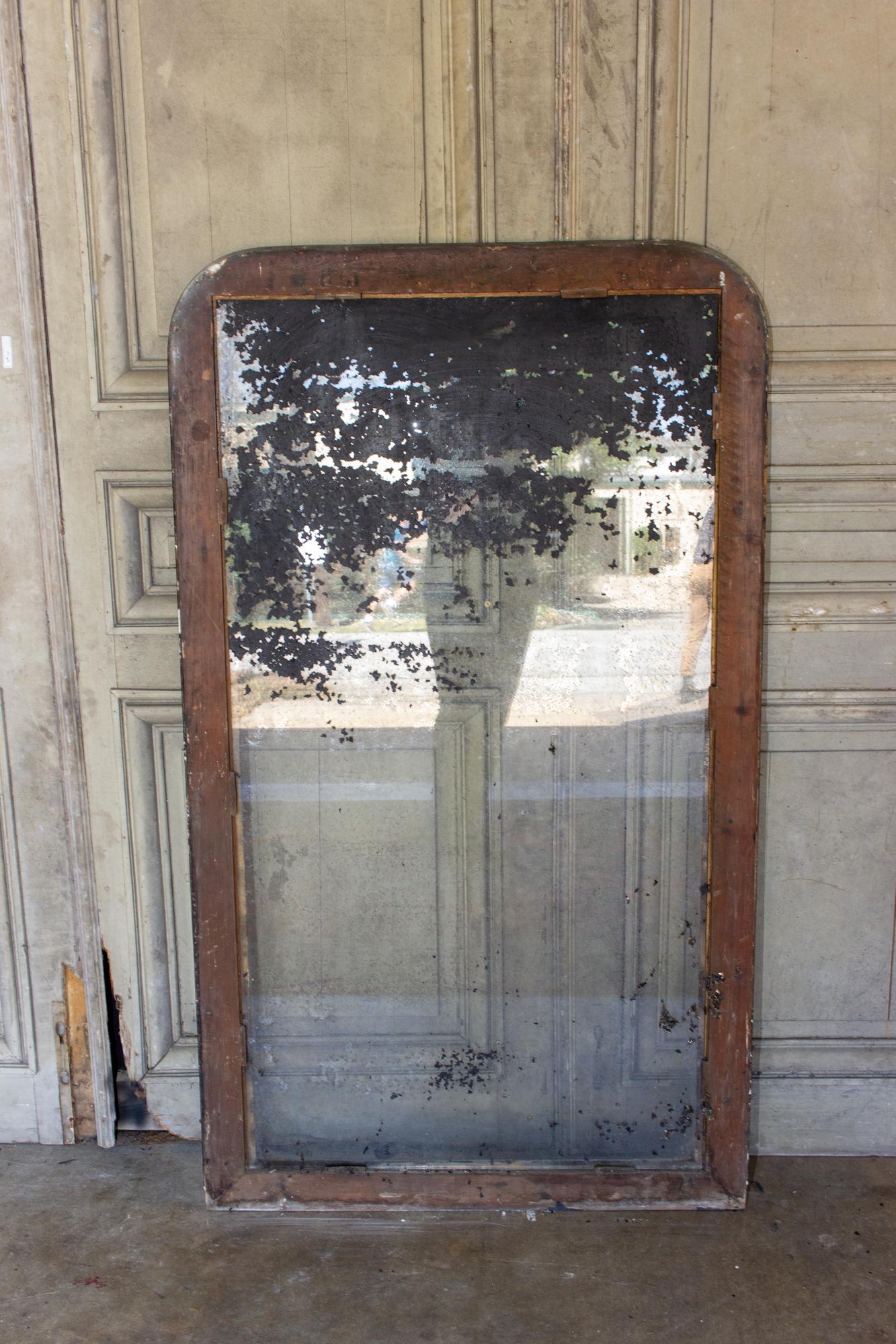 Very Distressed Antique French Louis Philippe Mirror with Black & Gilt Frame 8