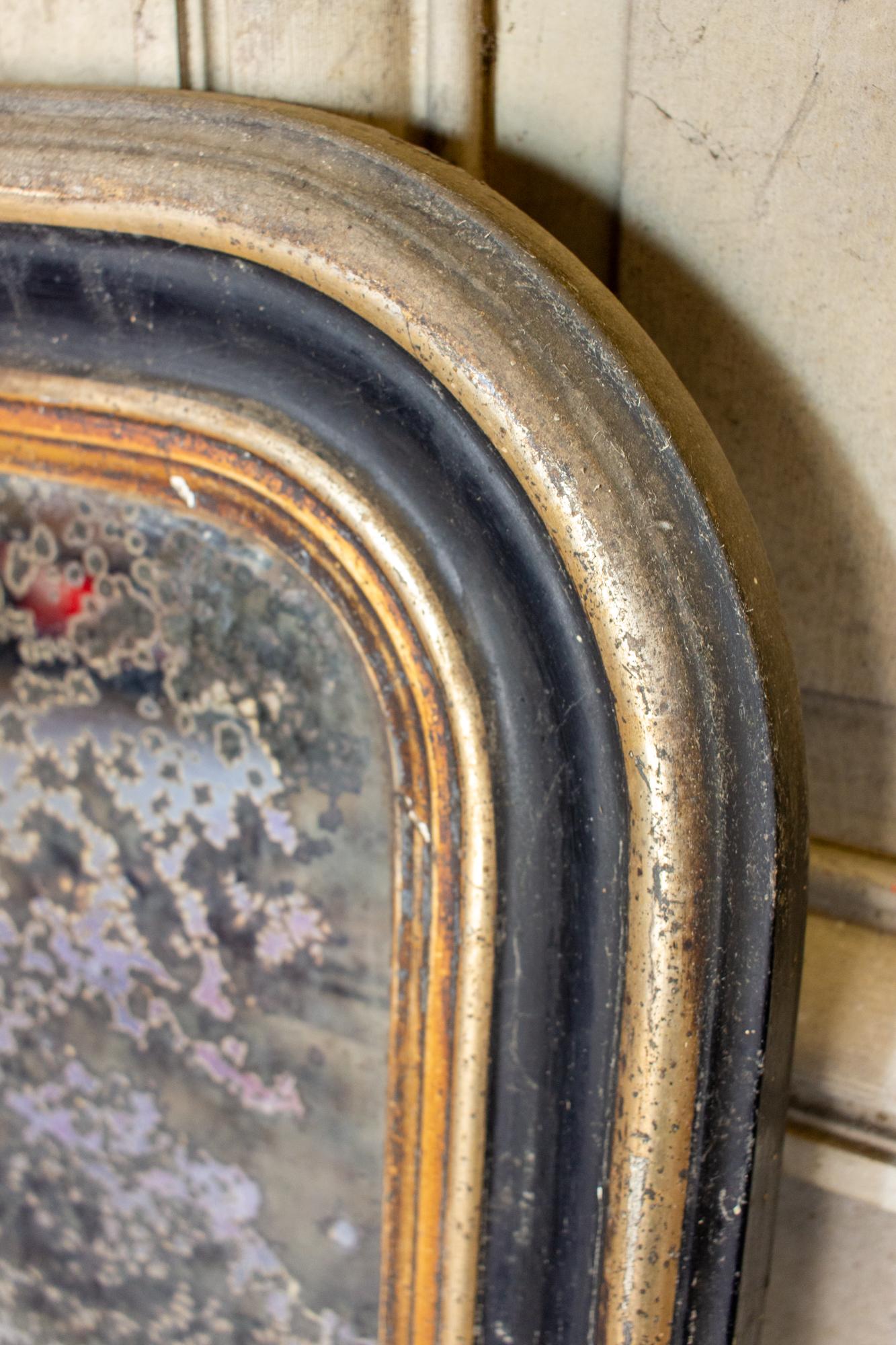 Very Distressed Antique French Louis Philippe Mirror with Black & Gilt Frame 2