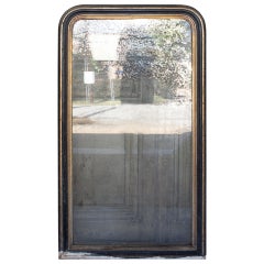 Very Distressed Antique French Louis Philippe Mirror with Black & Gilt Frame