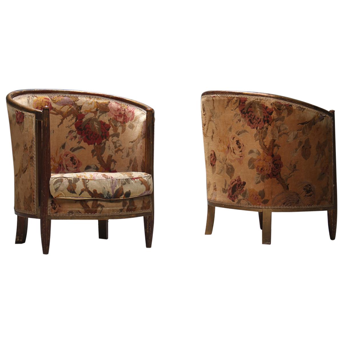 Important Early and Rare Gilded Paul Follot Art Nouveau Club Chairs, 1911 For Sale