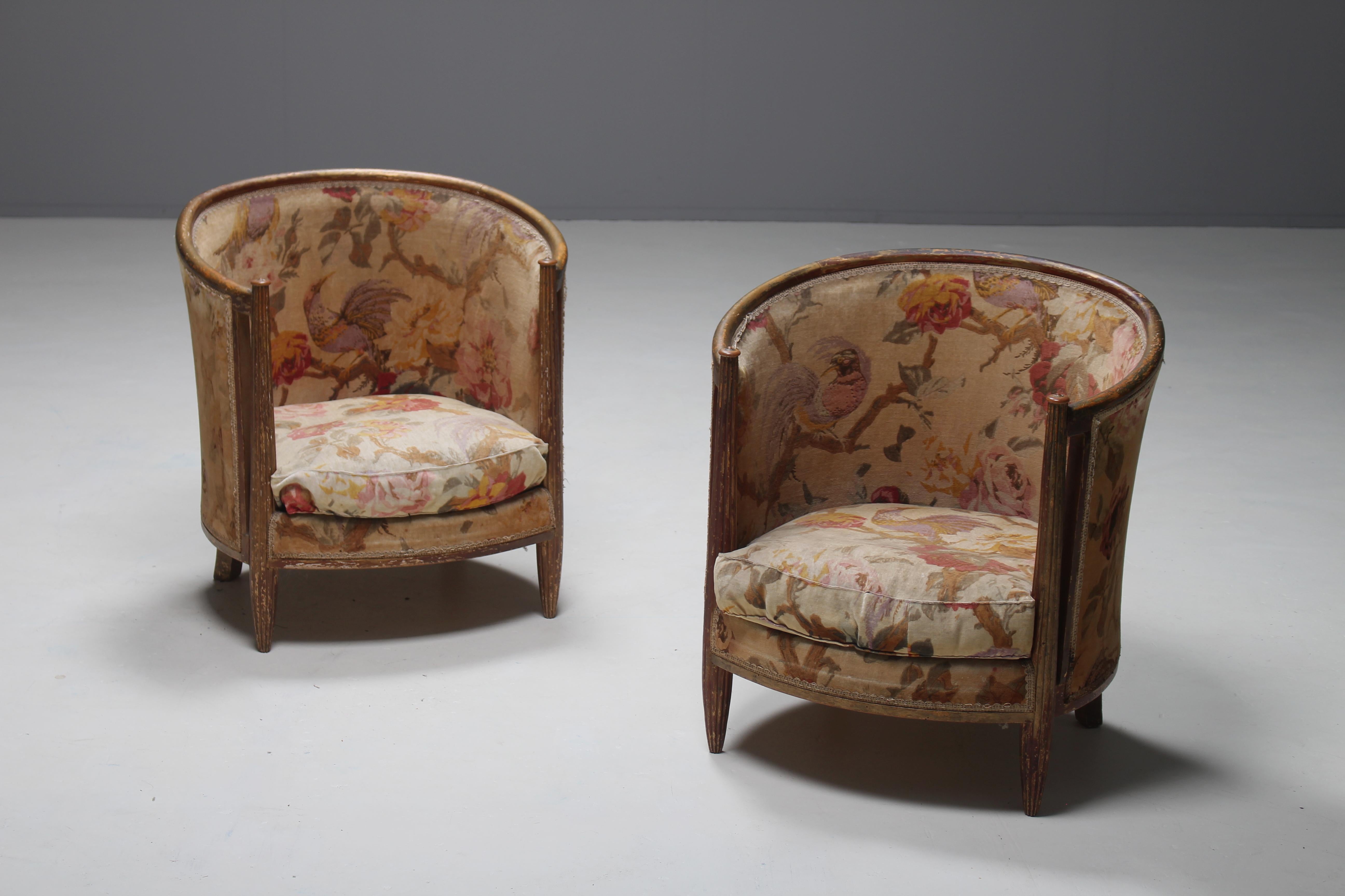 Important Early and Rare Gilded Paul Follot Art Nouveau Club Chairs, 1911 For Sale 8