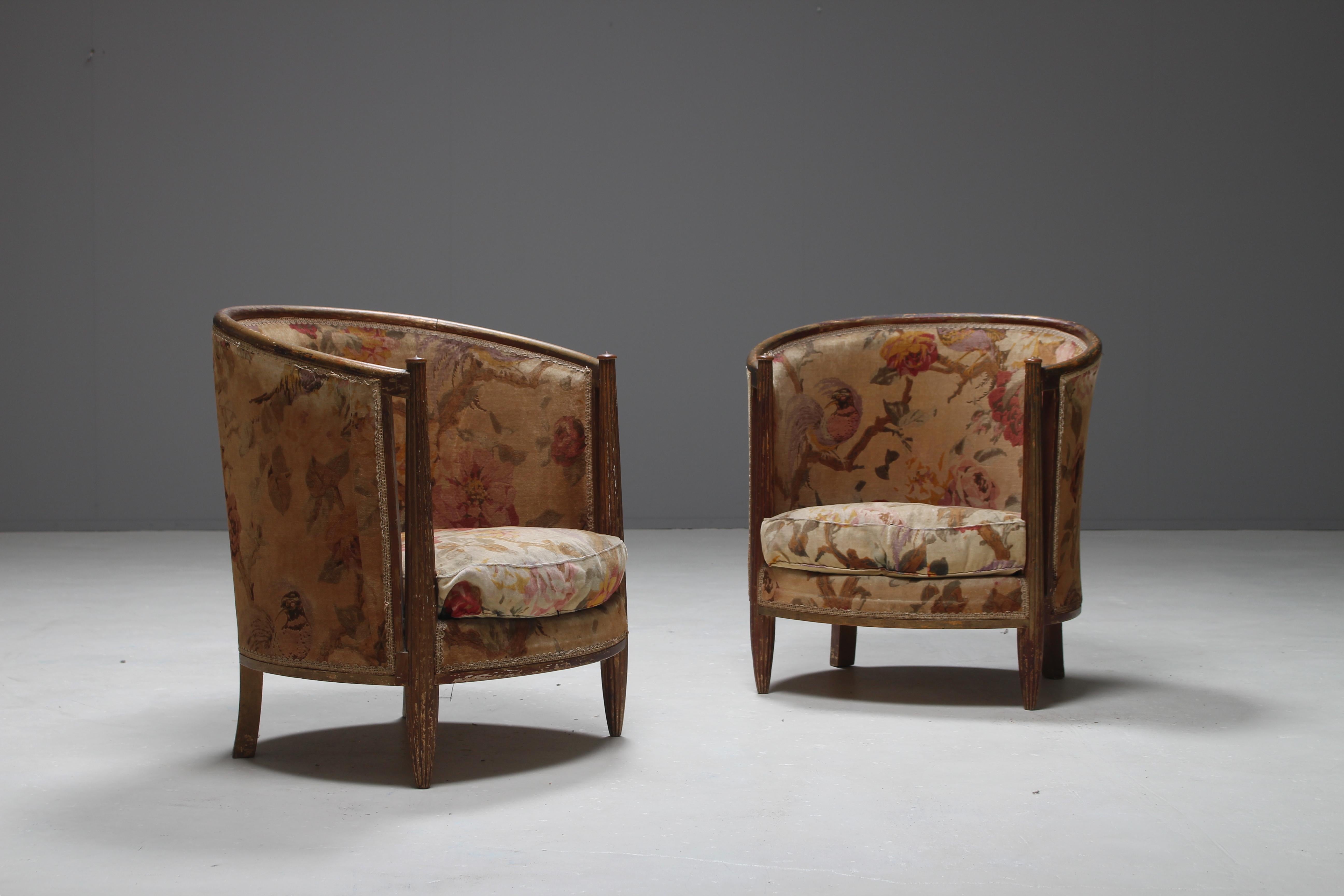 Early 20th Century Important Early and Rare Gilded Paul Follot Art Nouveau Club Chairs, 1911 For Sale