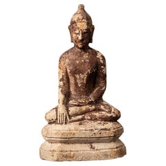 Ancienne statue de Bouddha birman en terre cuite, très ancienne, provenant de Birmanie