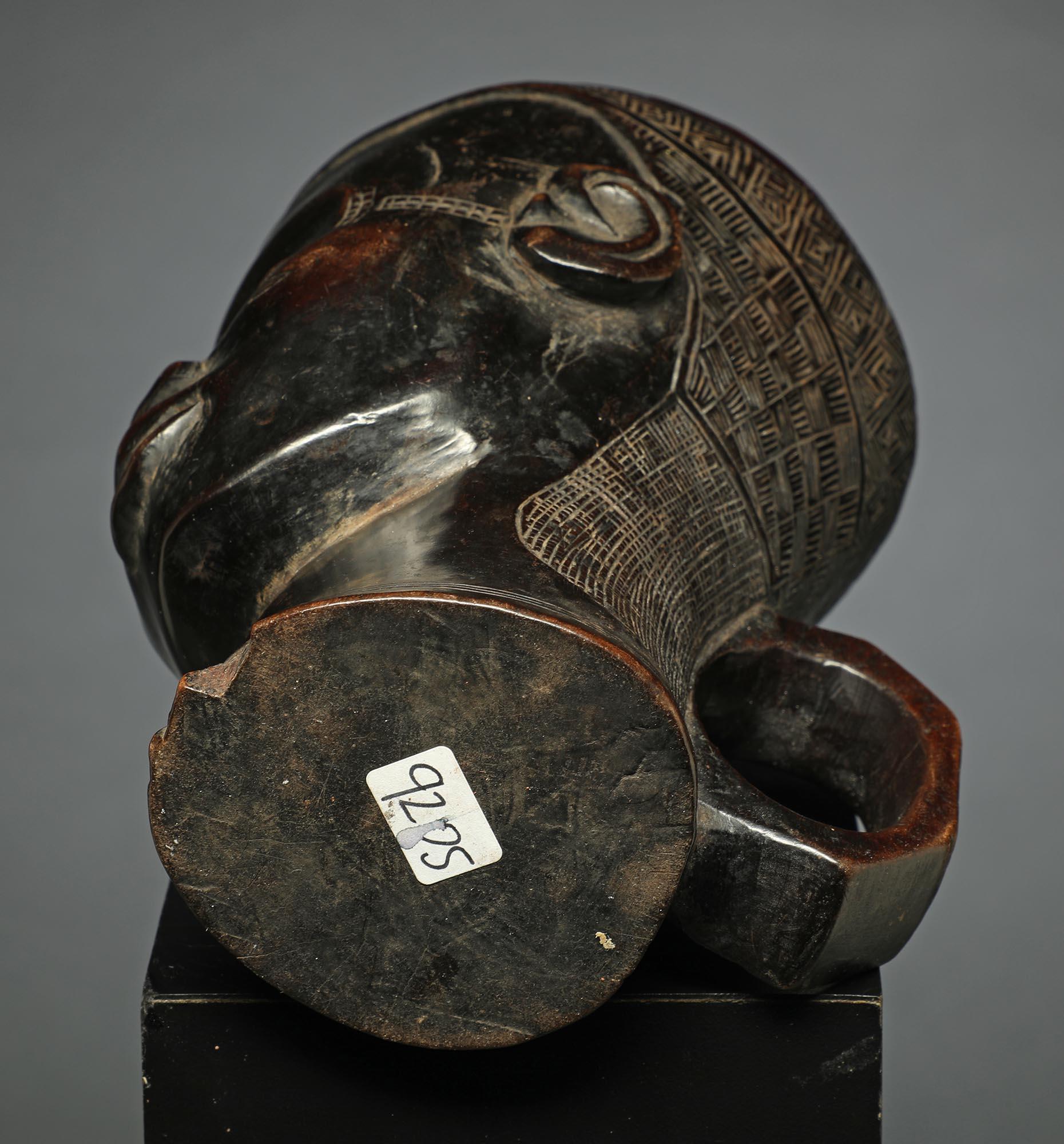 20th Century Very Early Used Carved Wood Kuba Figural Cup, Congo, Africa Sweet Face