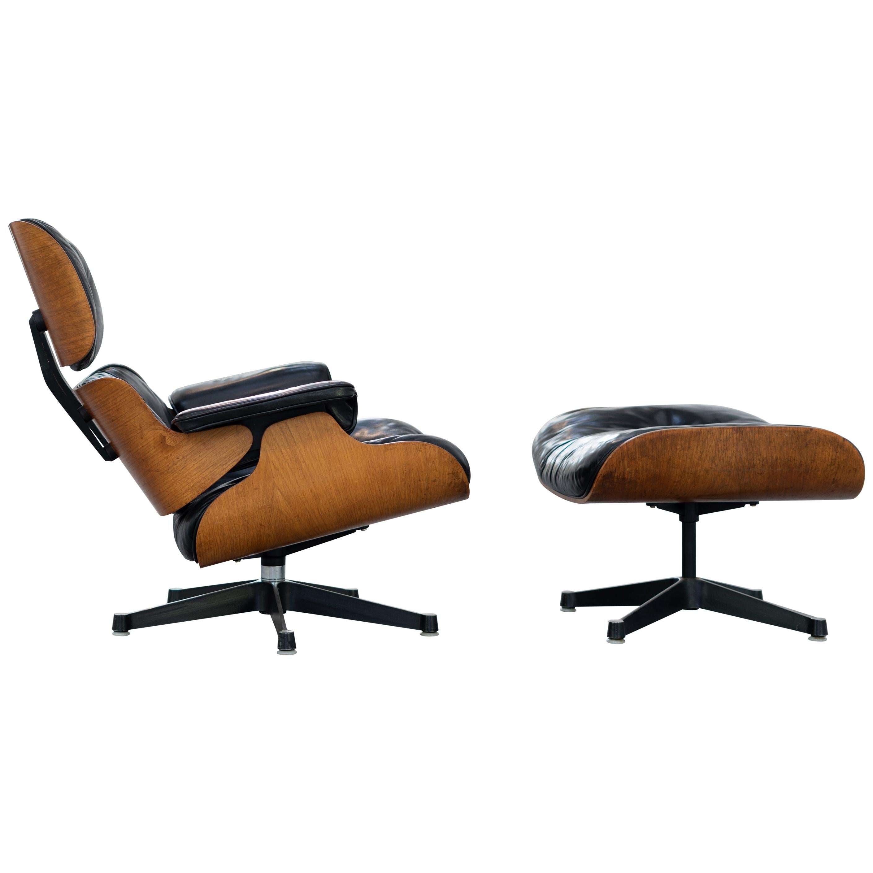 Very Early Charles & Ray Eames Lounge Chair and Ottoman from Contura, 1957-1965