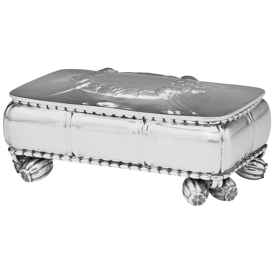 Very Early Georg Jensen 830 Silver Box with Feet, Design 133 by Georg Jensen