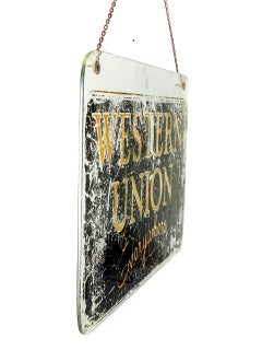 Very Early Glass Western Union Window Sign