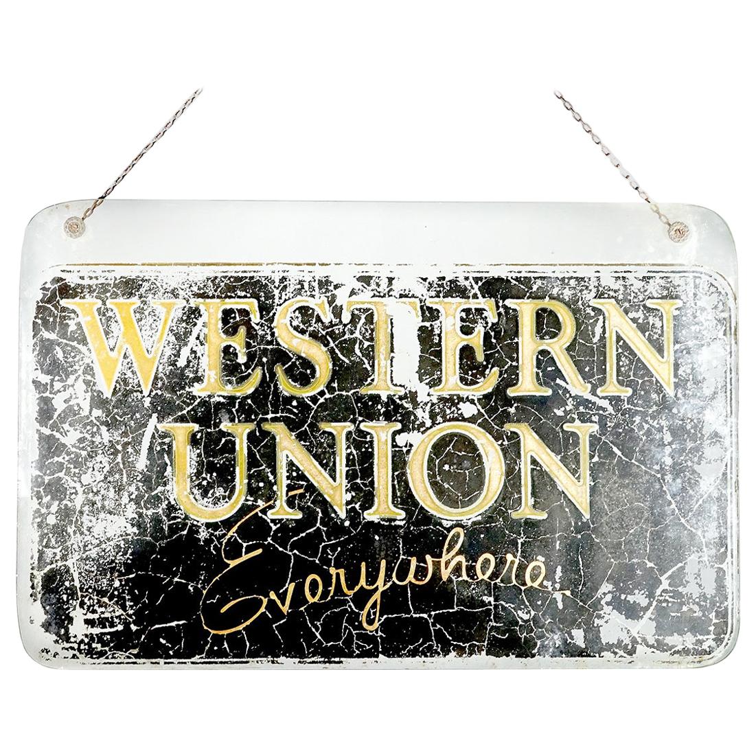 Very Early Glass Western Union Window Sign