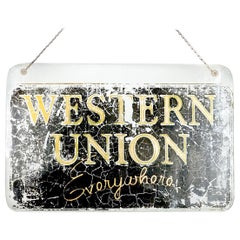 Antique Very Early Glass Western Union Window Sign
