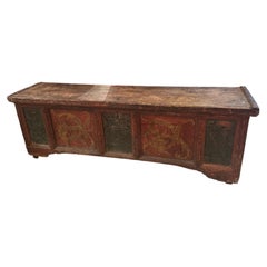 Very Early Hand Painted Italian Large Cassone Trunk with Original Hardware