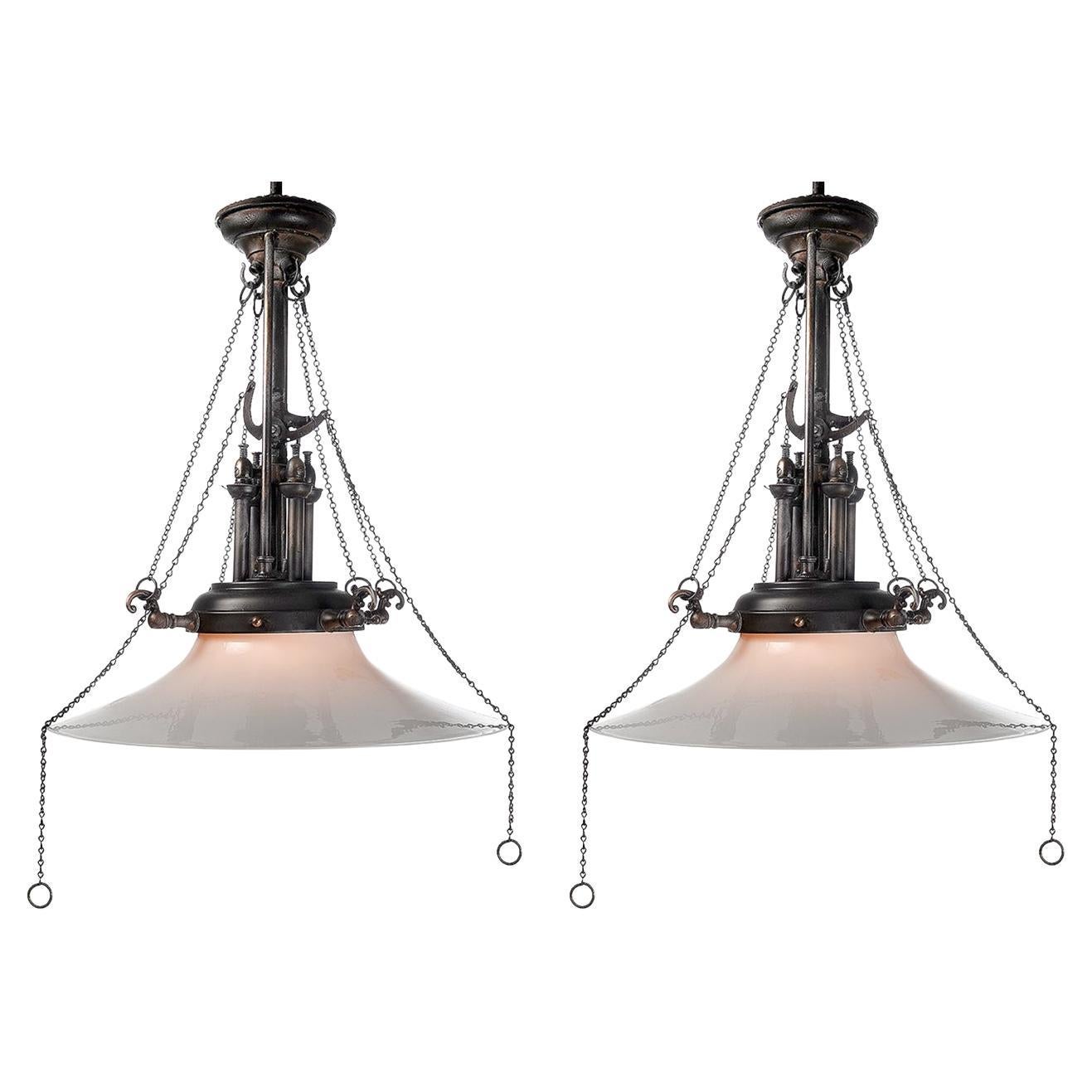 Very Early Impressive, Unique And Complex Gas Lamp - Matching Pair