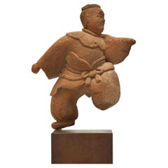 Very Early Japanese Wood Shinto Carving of a Martial Arts Figure