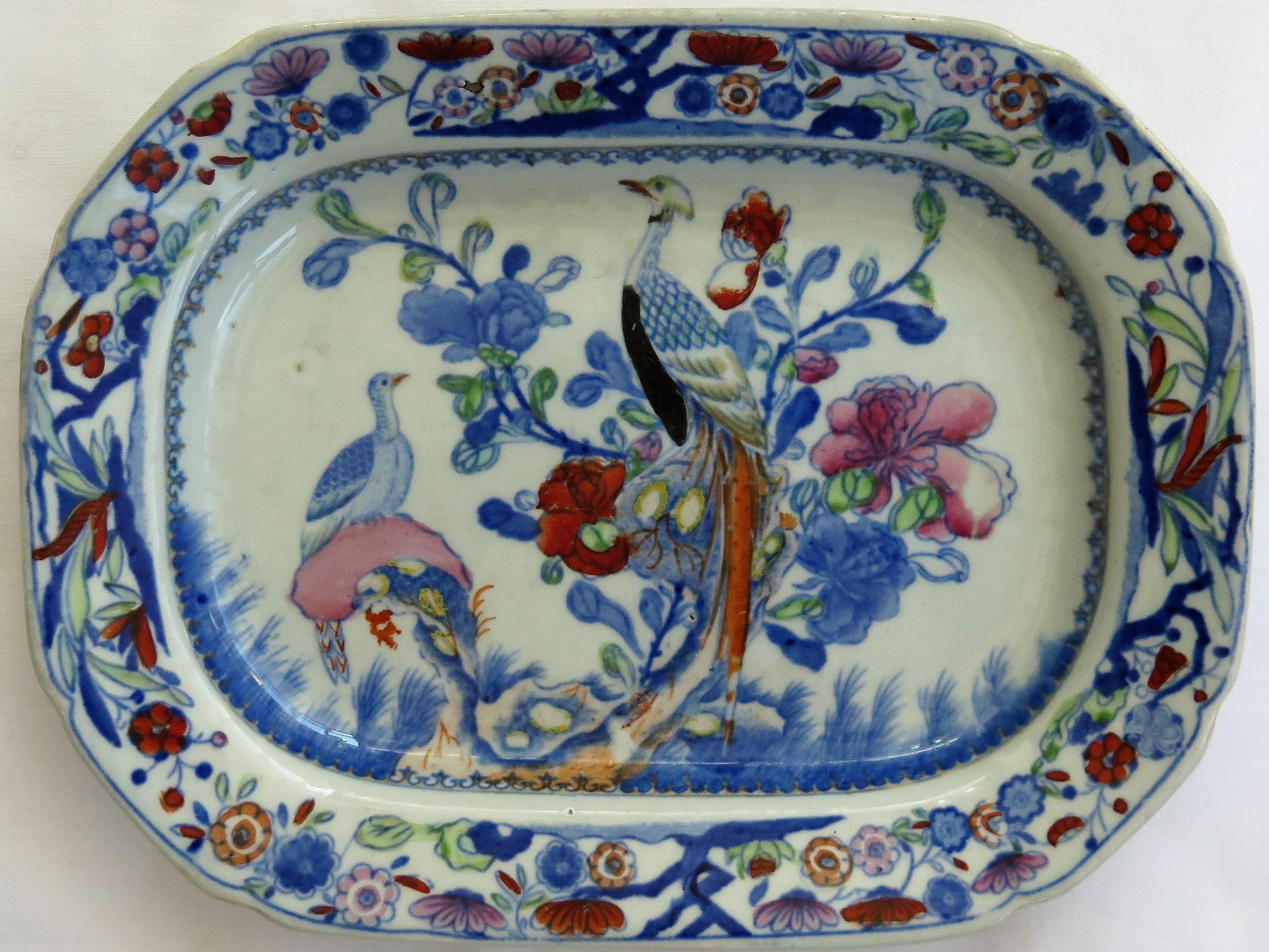Hand-Painted Very Early Mason's Ironstone Dish or Tray in Oriental Pheasant Pattern, Ca 1812
