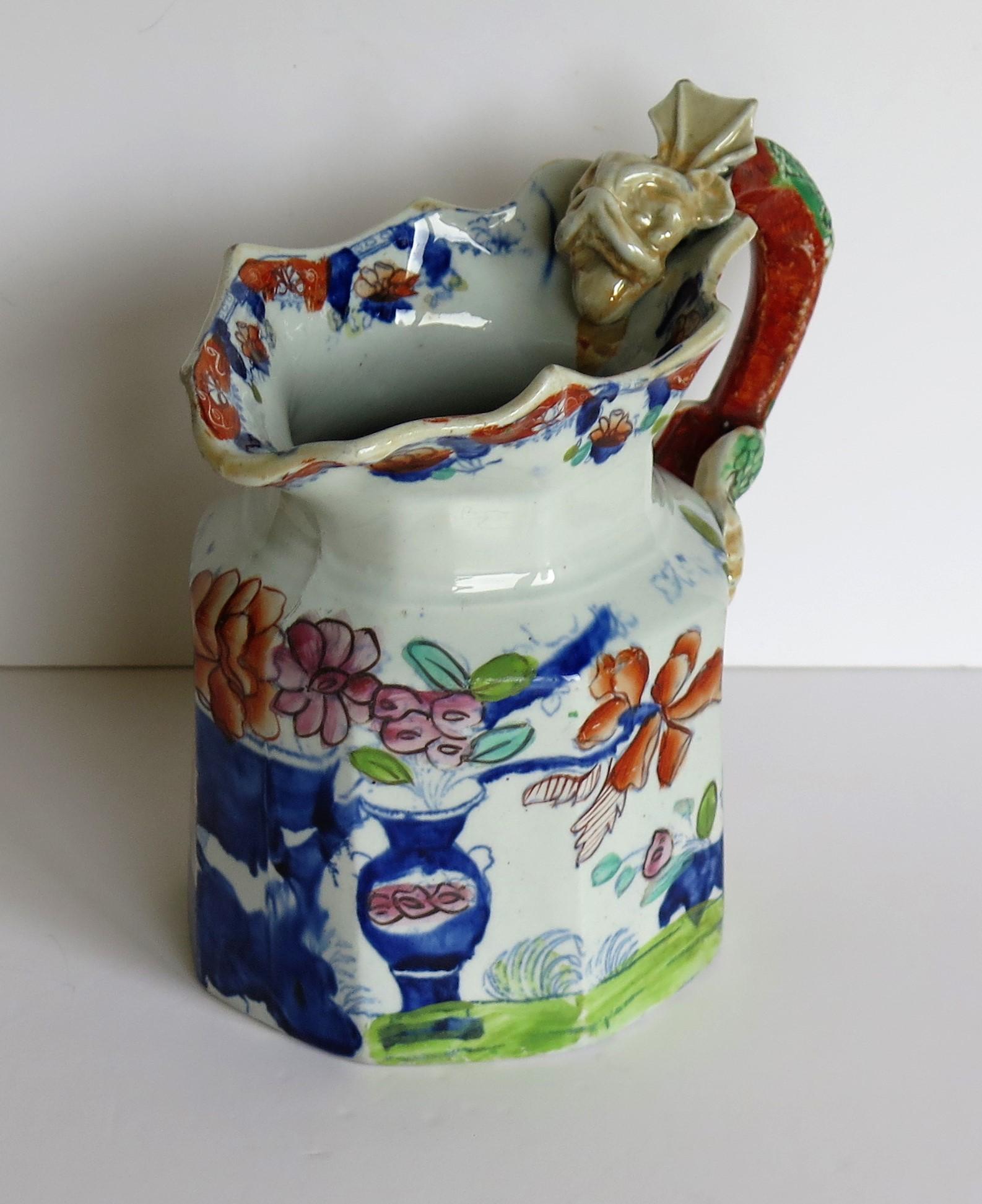 Hand-Painted Mason's Ironstone Large Jug or Pitcher Vase and Jardinière Pattern,  Ca 1815 For Sale