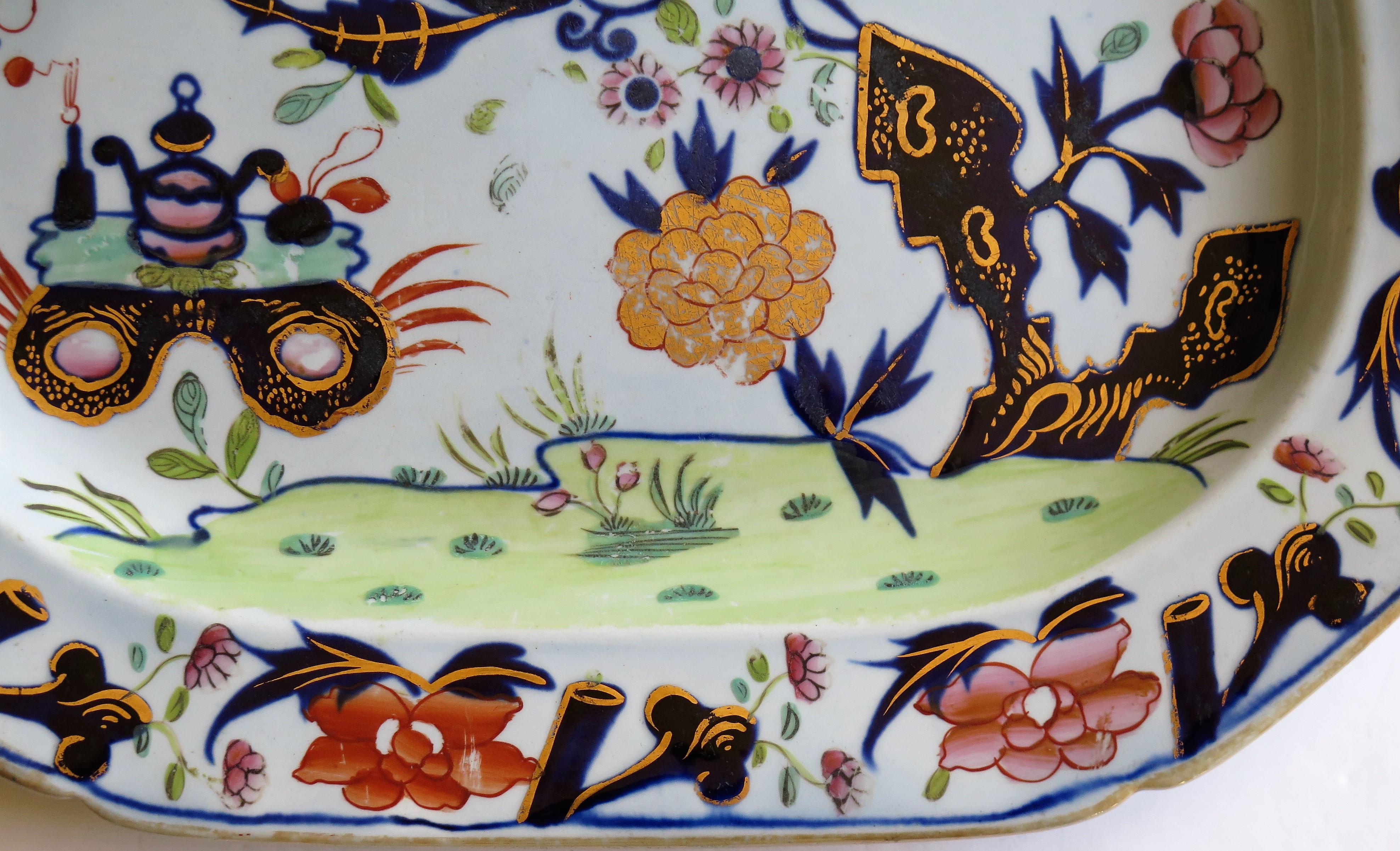 Very Early Mason's Ironstone Platter Small Vase Flowers and Rock Ptn, circa 1815 3