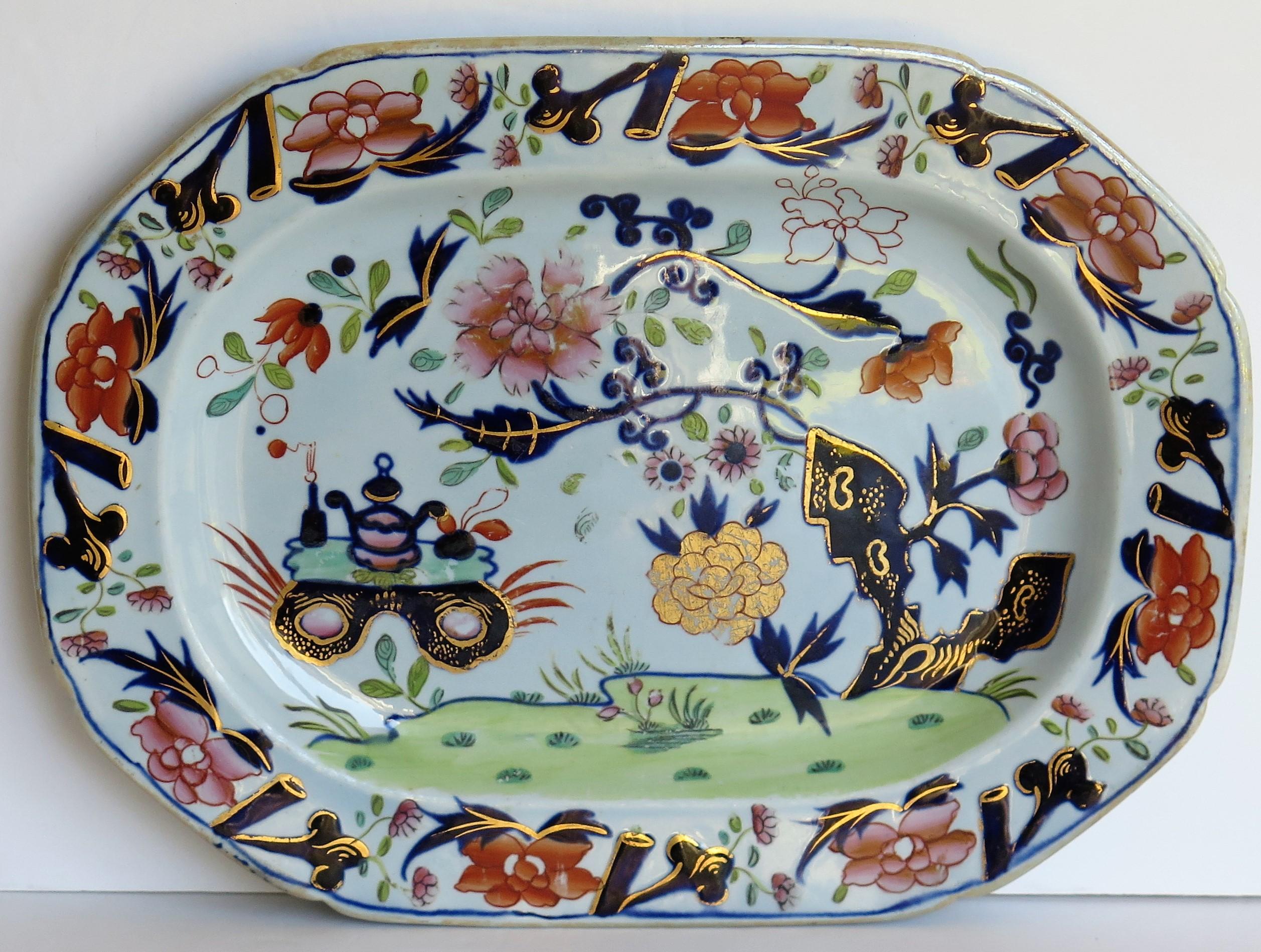 Very Early Mason's Ironstone Platter Small Vase Flowers and Rock Ptn, circa 1815 1