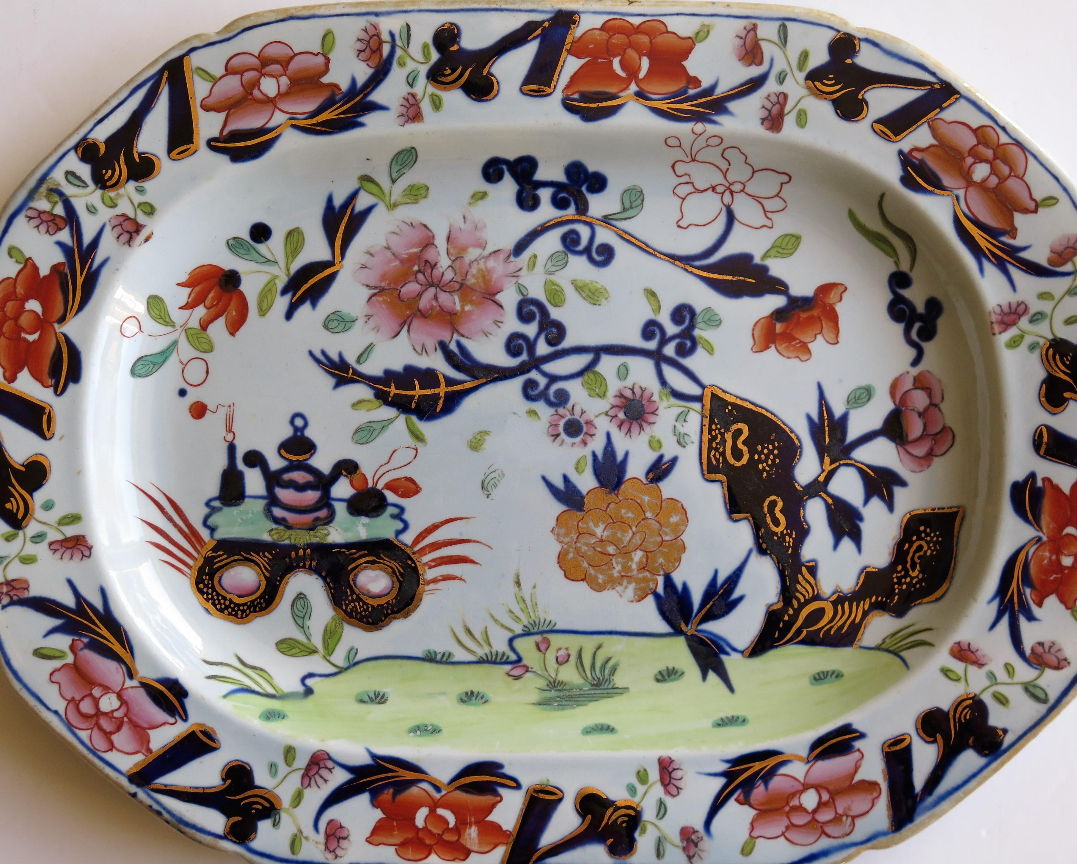 Very Early Mason's Ironstone Platter Small Vase Flowers and Rock Ptn, circa 1815 2
