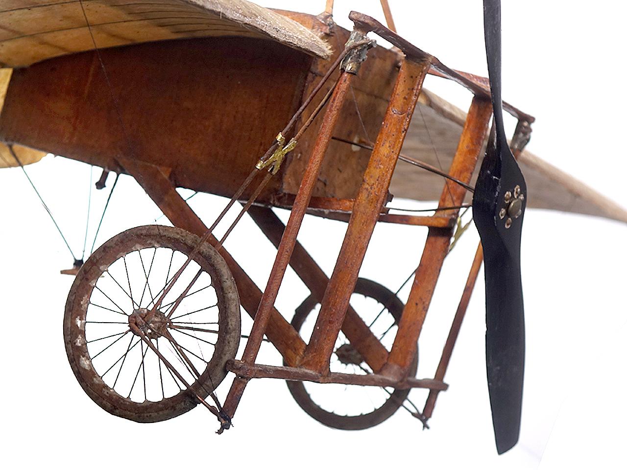 In 1909 French aviation pioneer Louis Bleriot completed the first successful crossing of the English Channel by air. The hand built model is very old and quite fragile I'm amazed it lasted this long. I am guessing this was built just after Bleriot's
