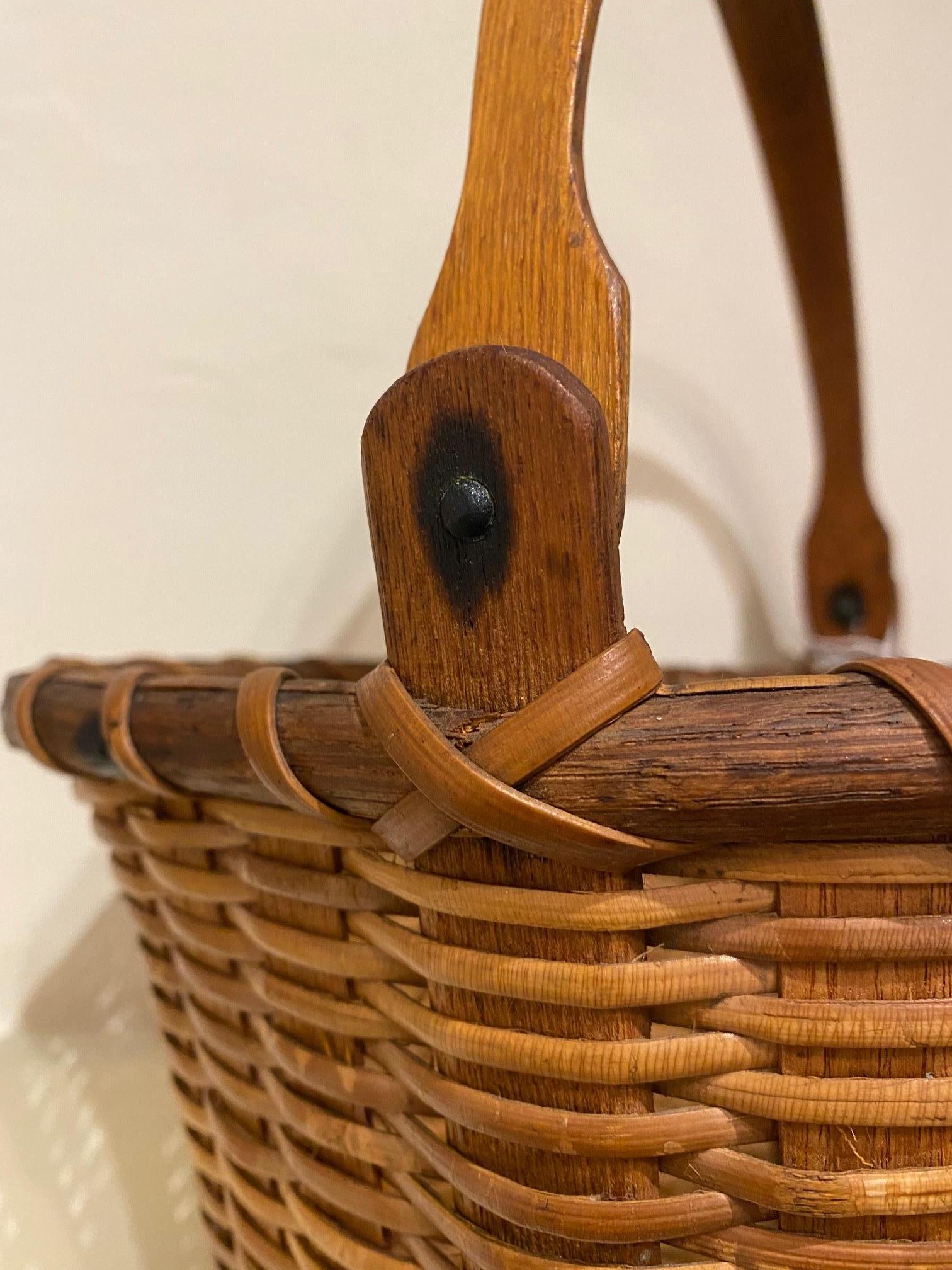 American Very Early Nantucket Lightship Basket, circa 1860 For Sale