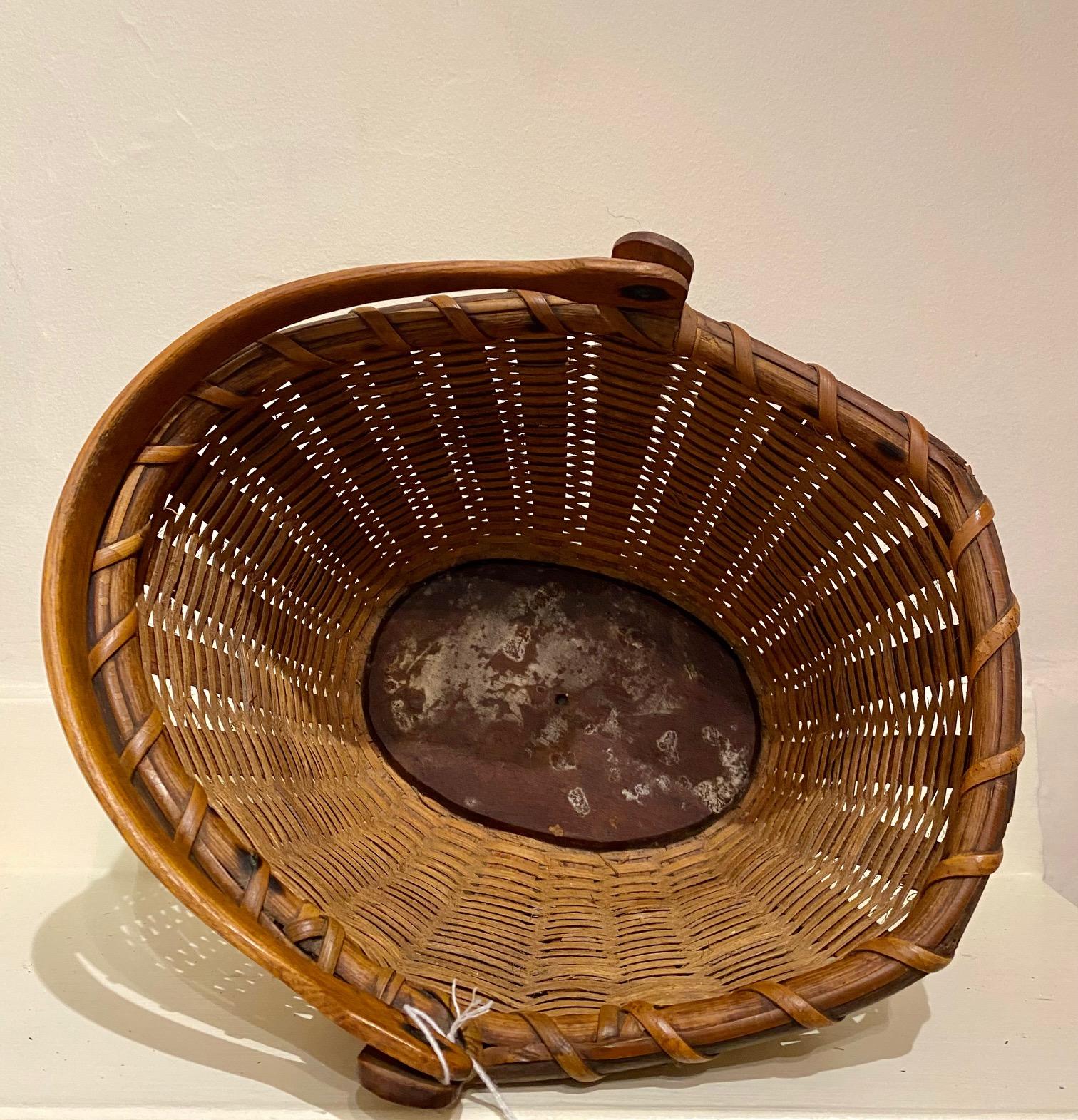 Hand-Woven Very Early Nantucket Lightship Basket, circa 1860 For Sale