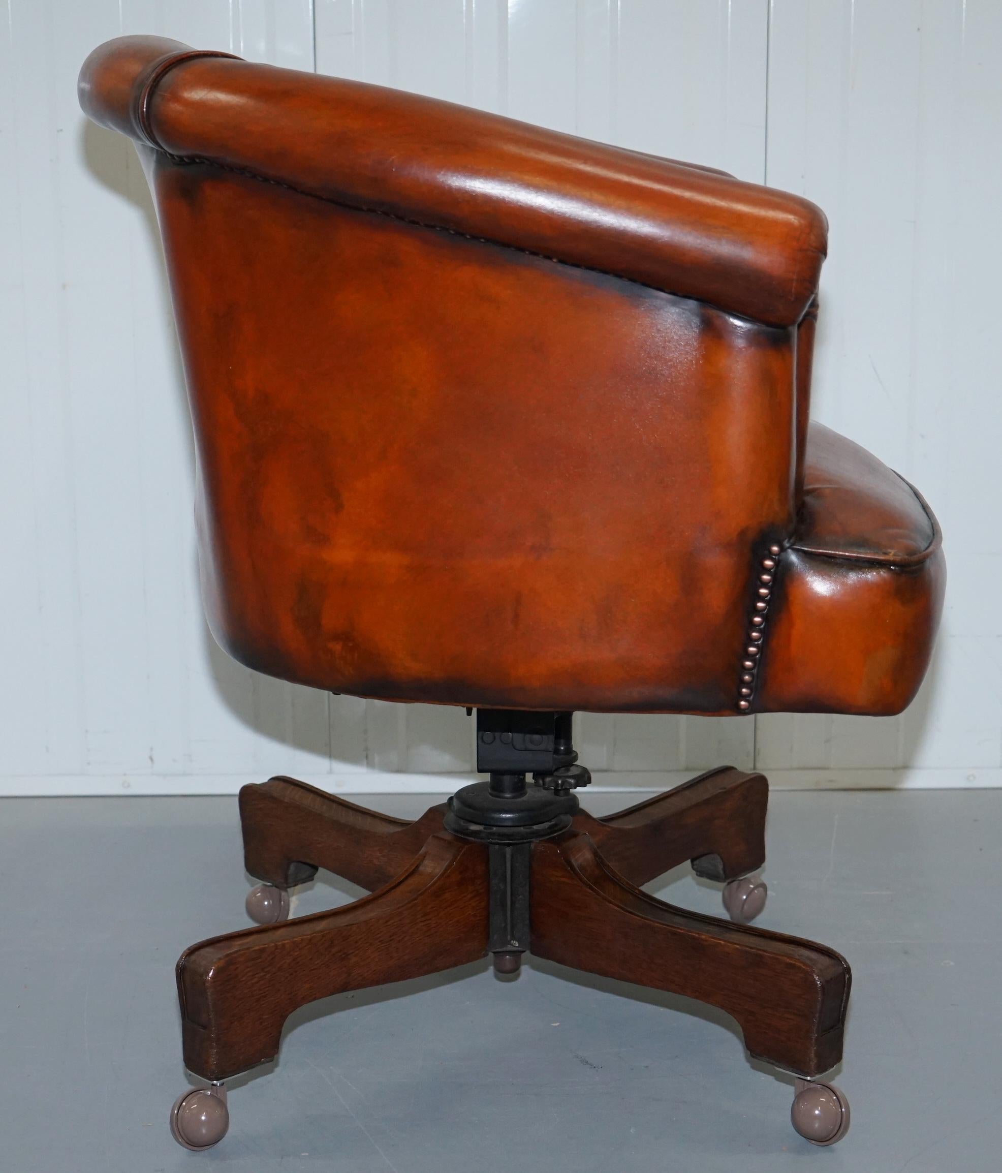Very Early Rare Victorian Captains Chair Fully Restored Hand Dyed Brown Leather 7