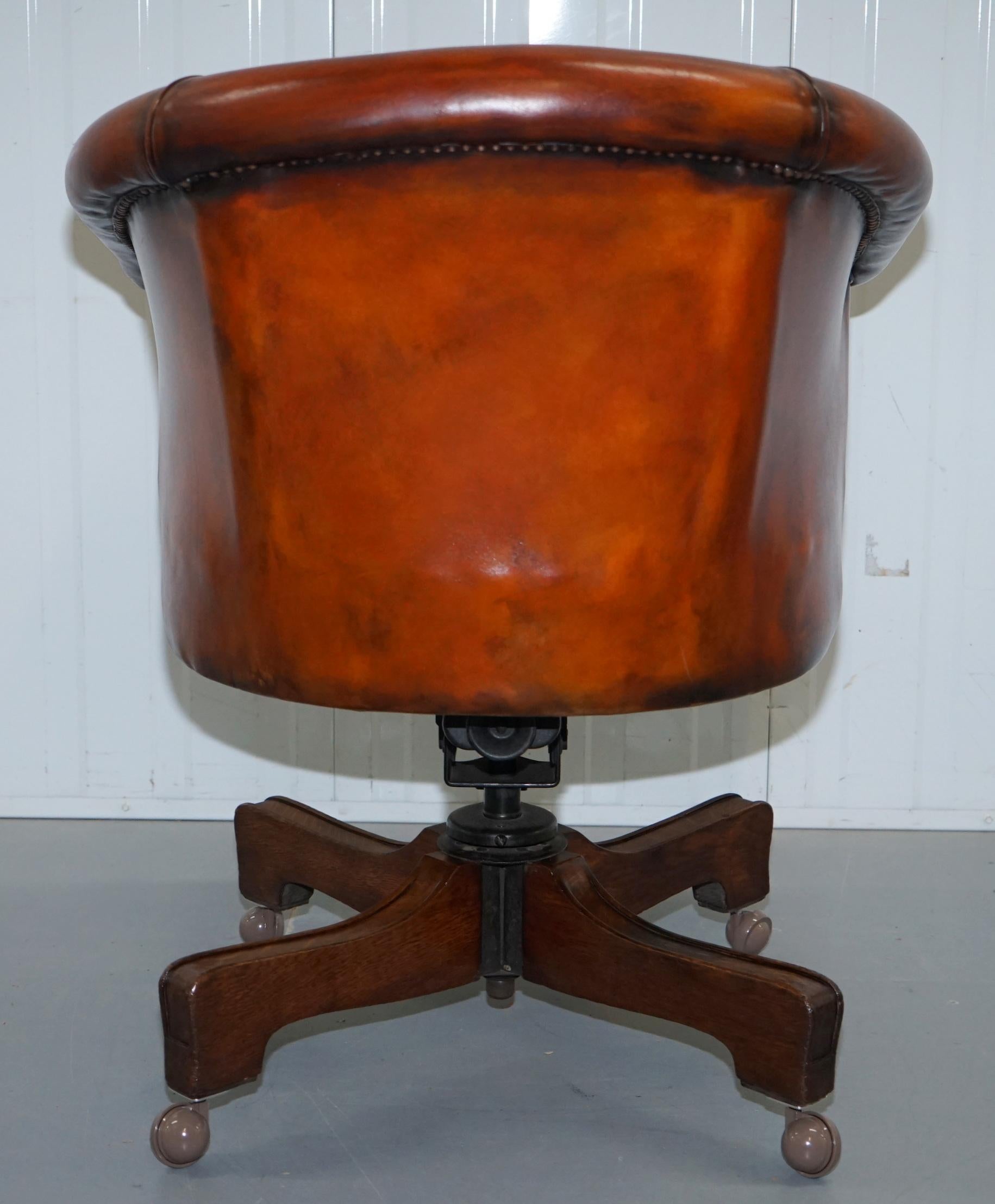 Very Early Rare Victorian Captains Chair Fully Restored Hand Dyed Brown Leather 10