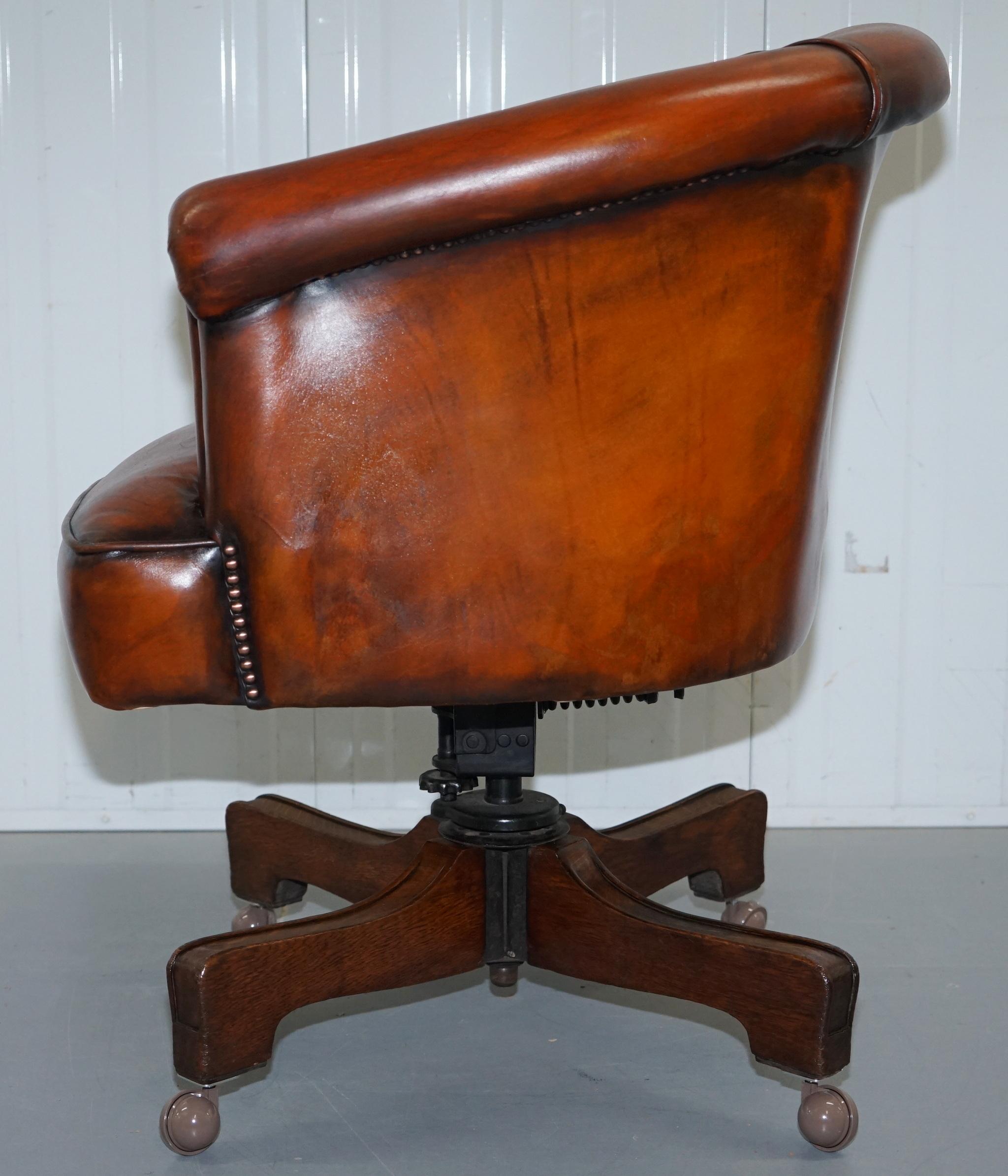 Very Early Rare Victorian Captains Chair Fully Restored Hand Dyed Brown Leather 13