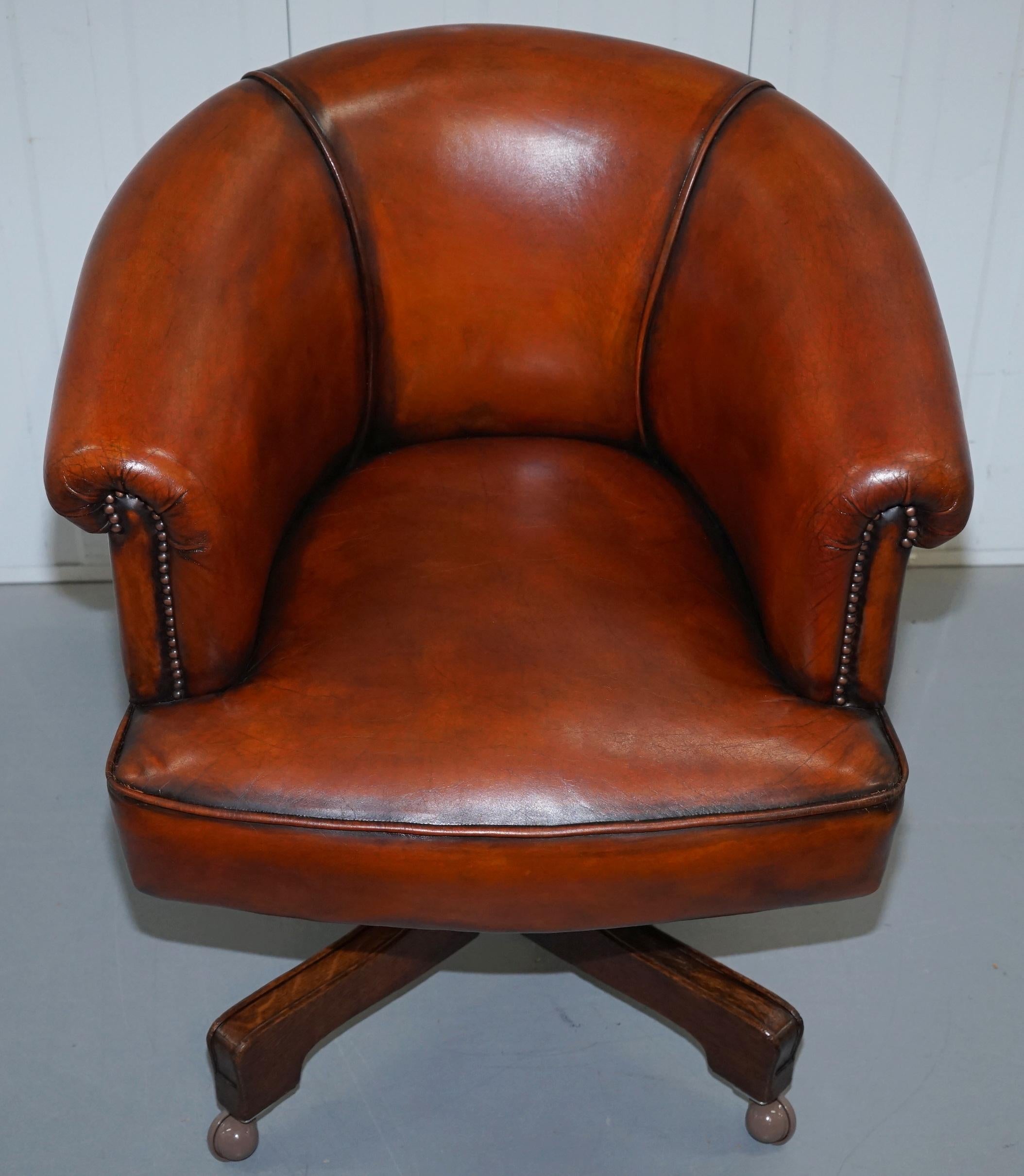 Hand-Crafted Very Early Rare Victorian Captains Chair Fully Restored Hand Dyed Brown Leather