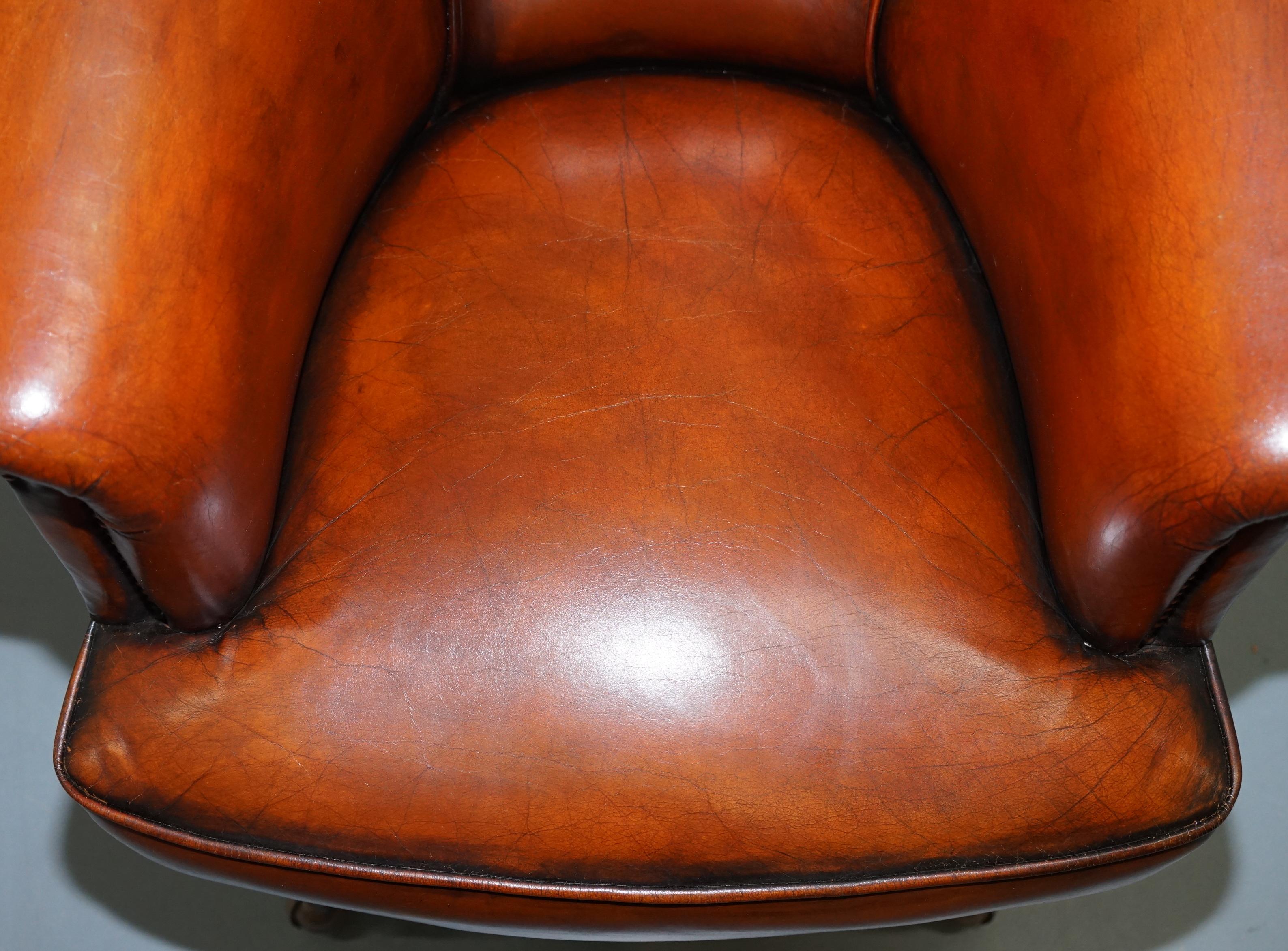 Very Early Rare Victorian Captains Chair Fully Restored Hand Dyed Brown Leather 2