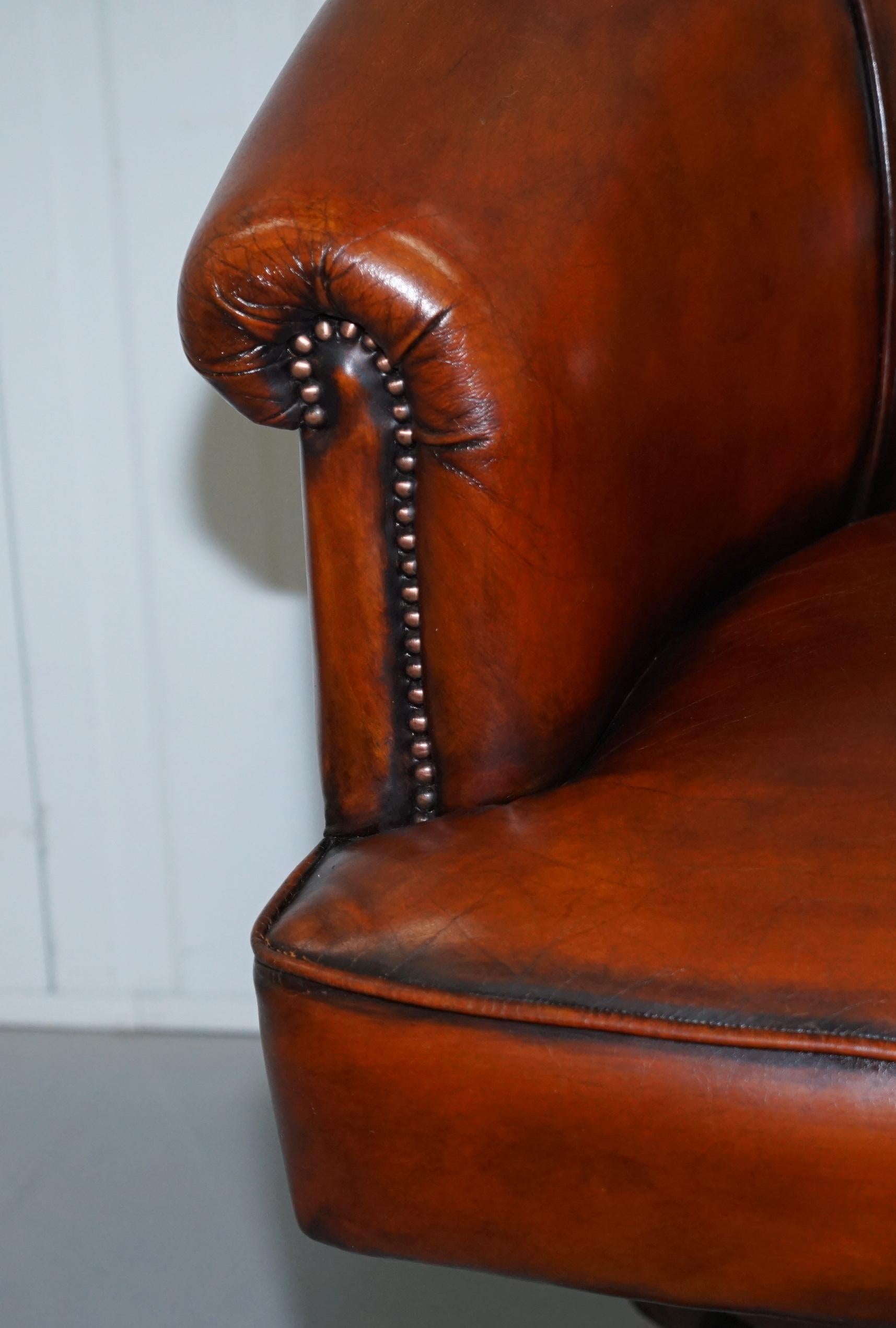 Very Early Rare Victorian Captains Chair Fully Restored Hand Dyed Brown Leather 3