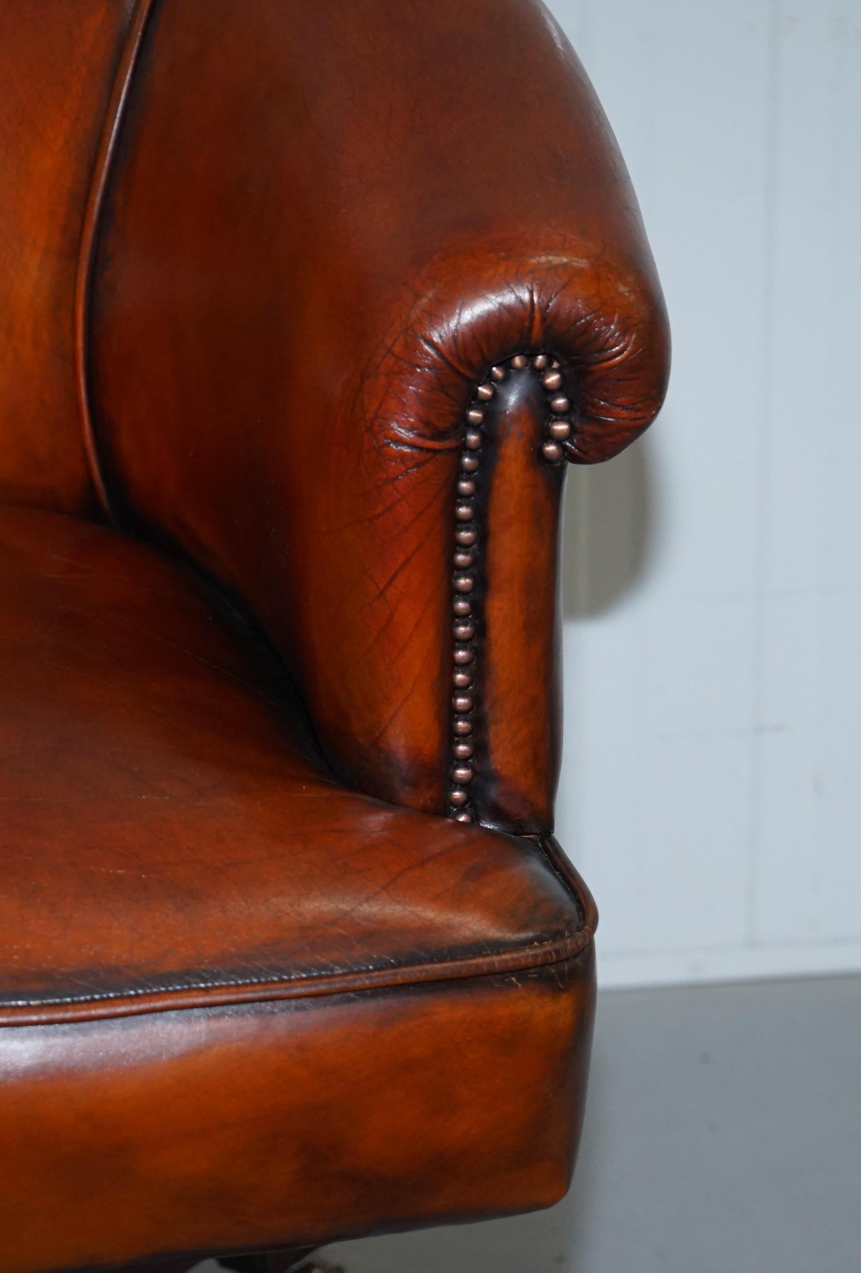 Very Early Rare Victorian Captains Chair Fully Restored Hand Dyed Brown Leather 4