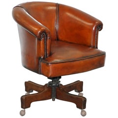 Very Early Rare Victorian Captains Chair Fully Restored Hand Dyed Brown Leather