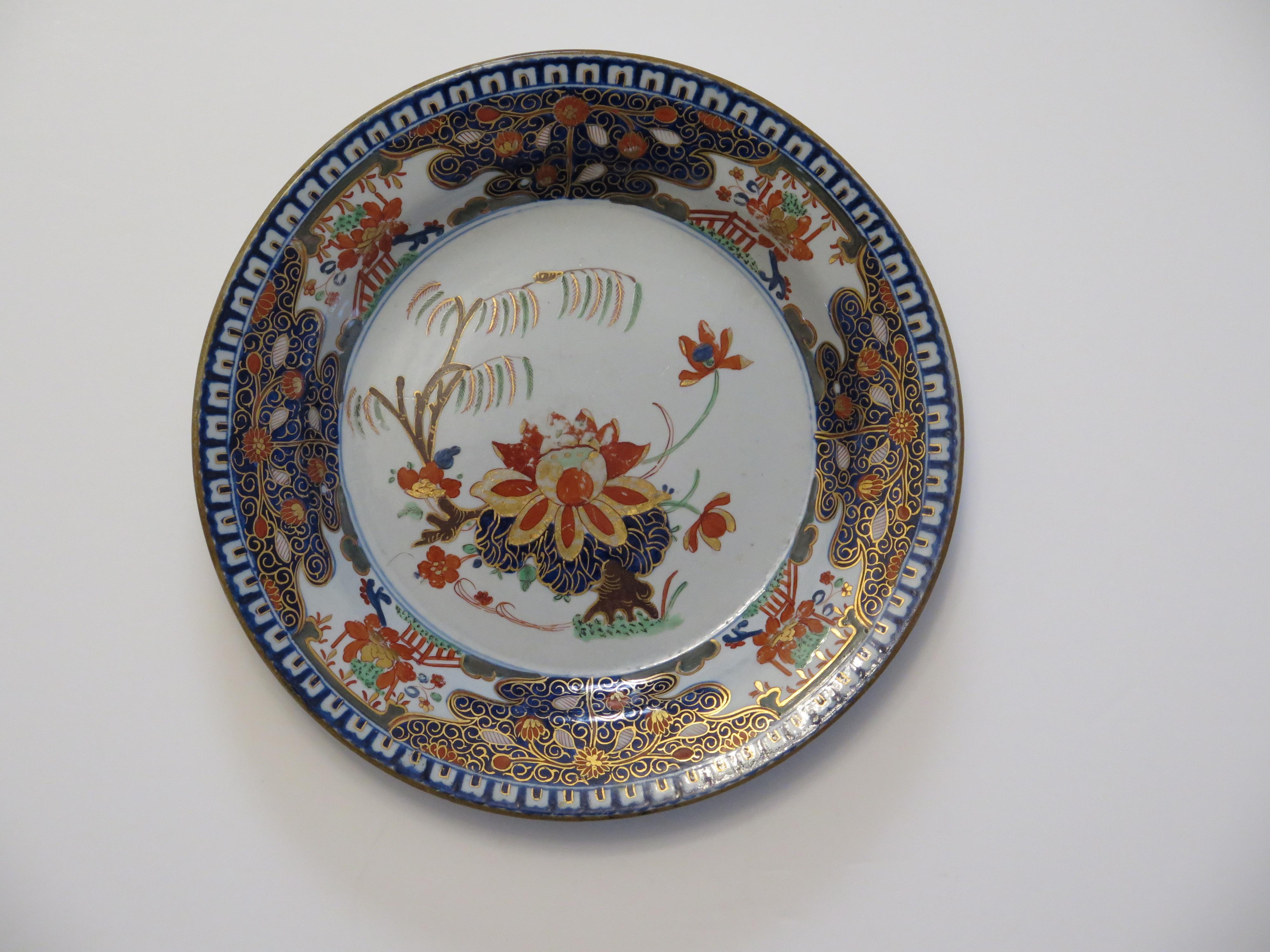 English Very early Turners Patent Ironstone Plate in Water Lily & Willow Ptn, Ca 1803 For Sale