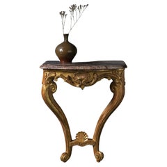 Very elegant 18th-19th century carved giltwood console with marble top.