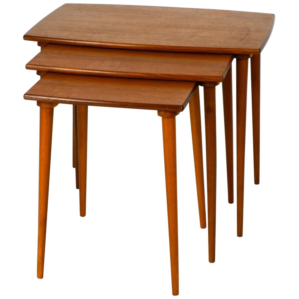 Very Elegant 1960s Set of 3 Nesting Side Tables Made of Teak Made in Denmark