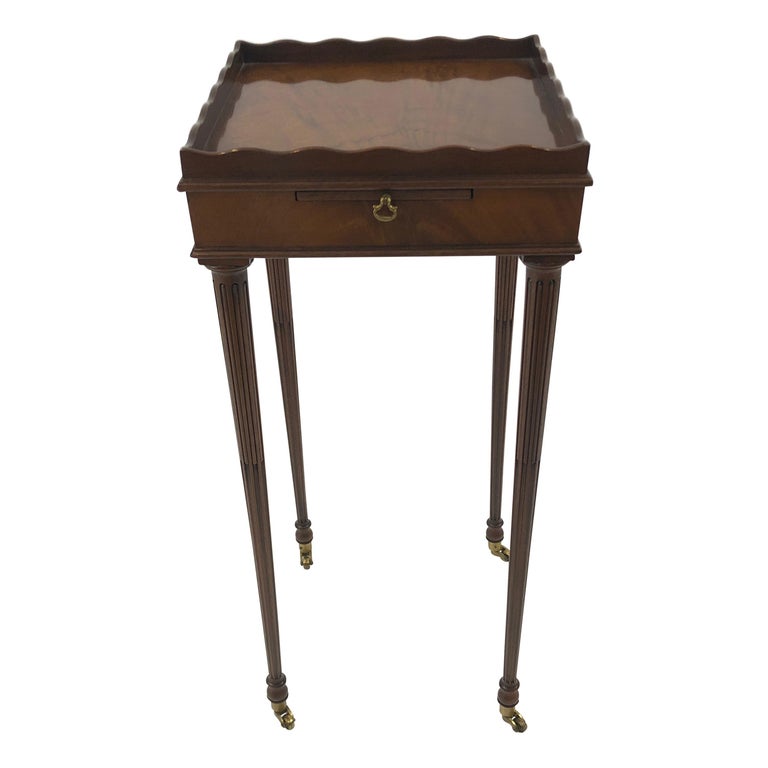 Very Elegant Baker Mahogany Small Square Side Table with Slide at 1stDibs